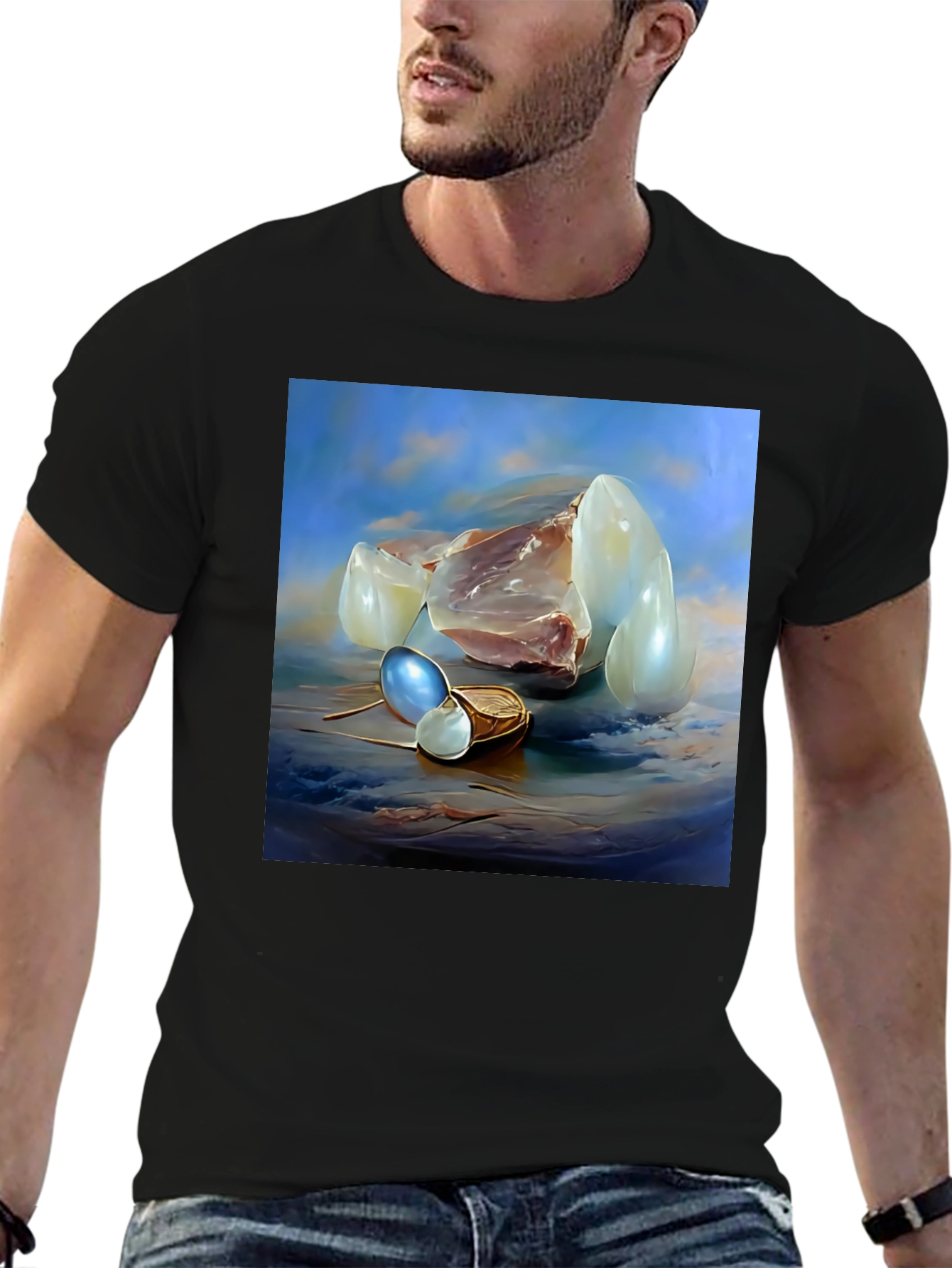 Surrealist Pearl Still Life Black T-Shirt