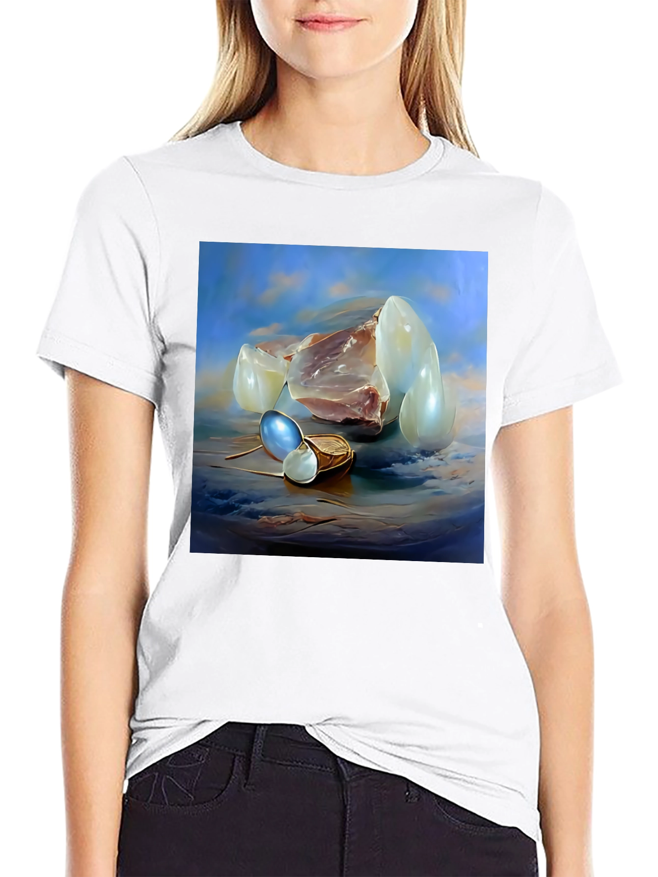 Surrealist Pearl Still Life Black T-Shirt