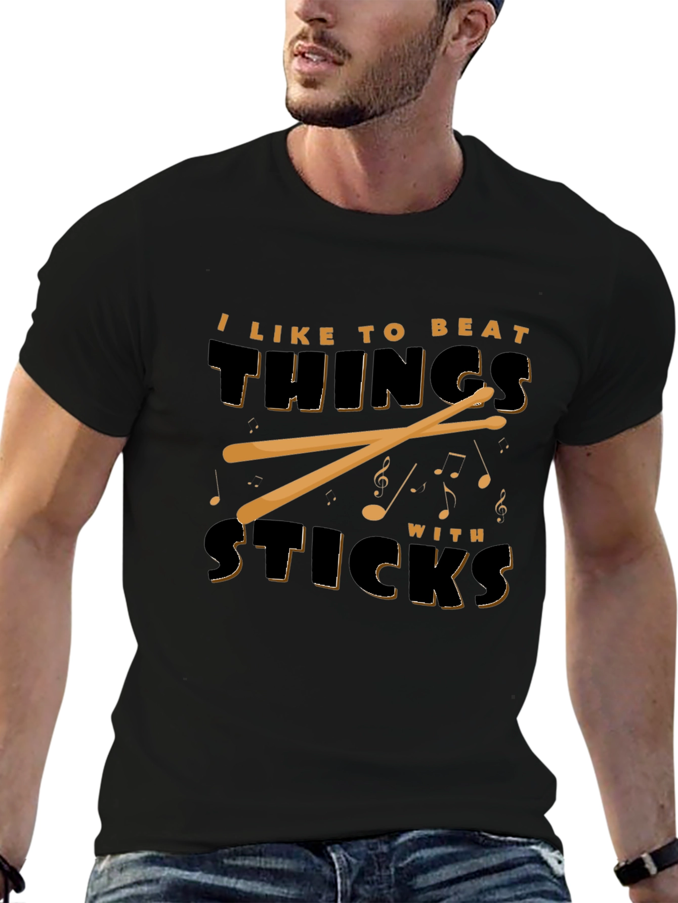 I Like To Beat Things With Sticks Black T-Shirt
