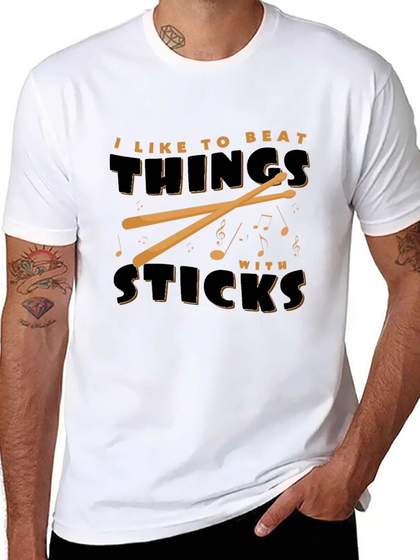 I Like To Beat Things With Sticks Black T-Shirt