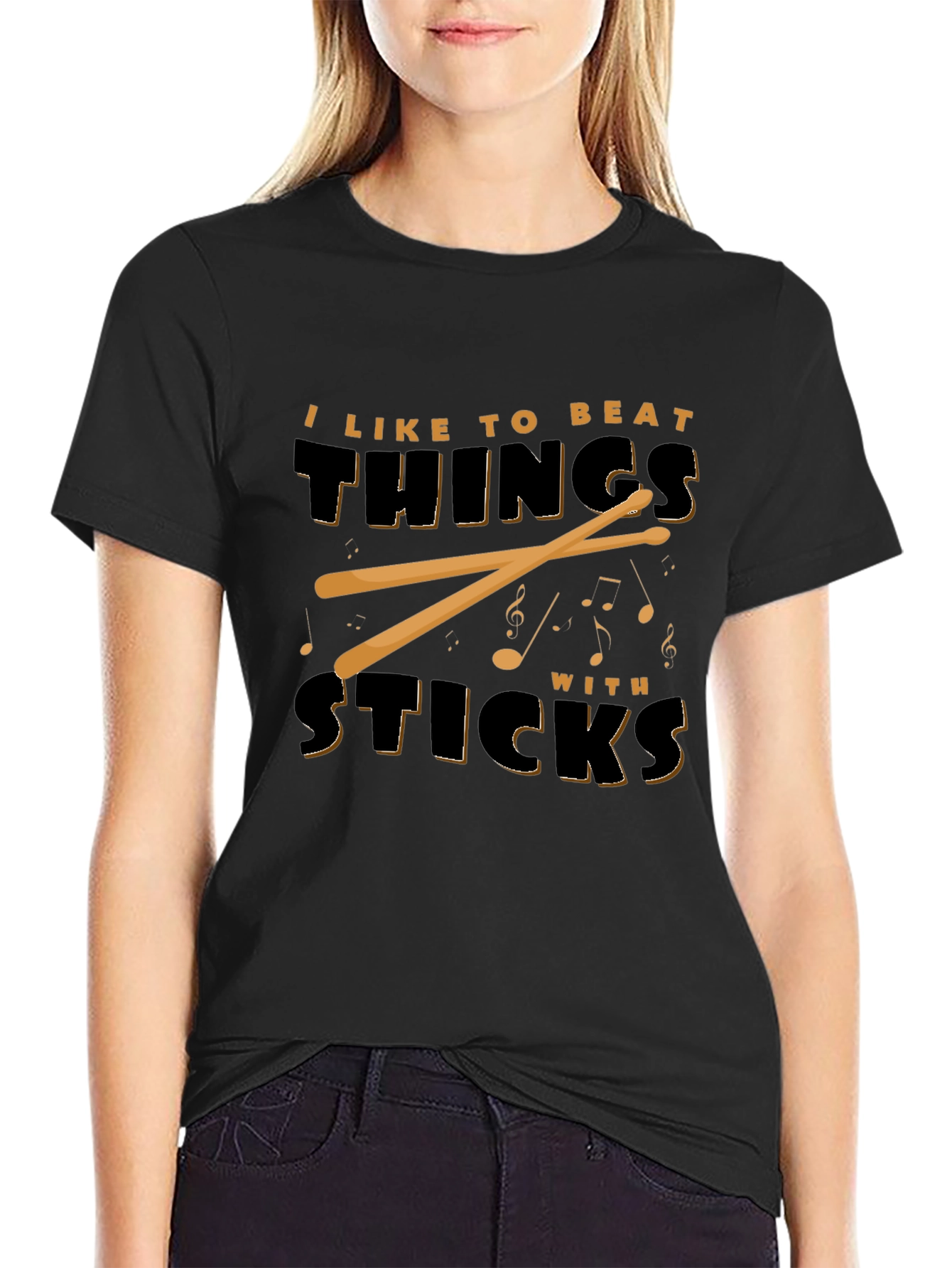 I Like To Beat Things With Sticks Black T-Shirt