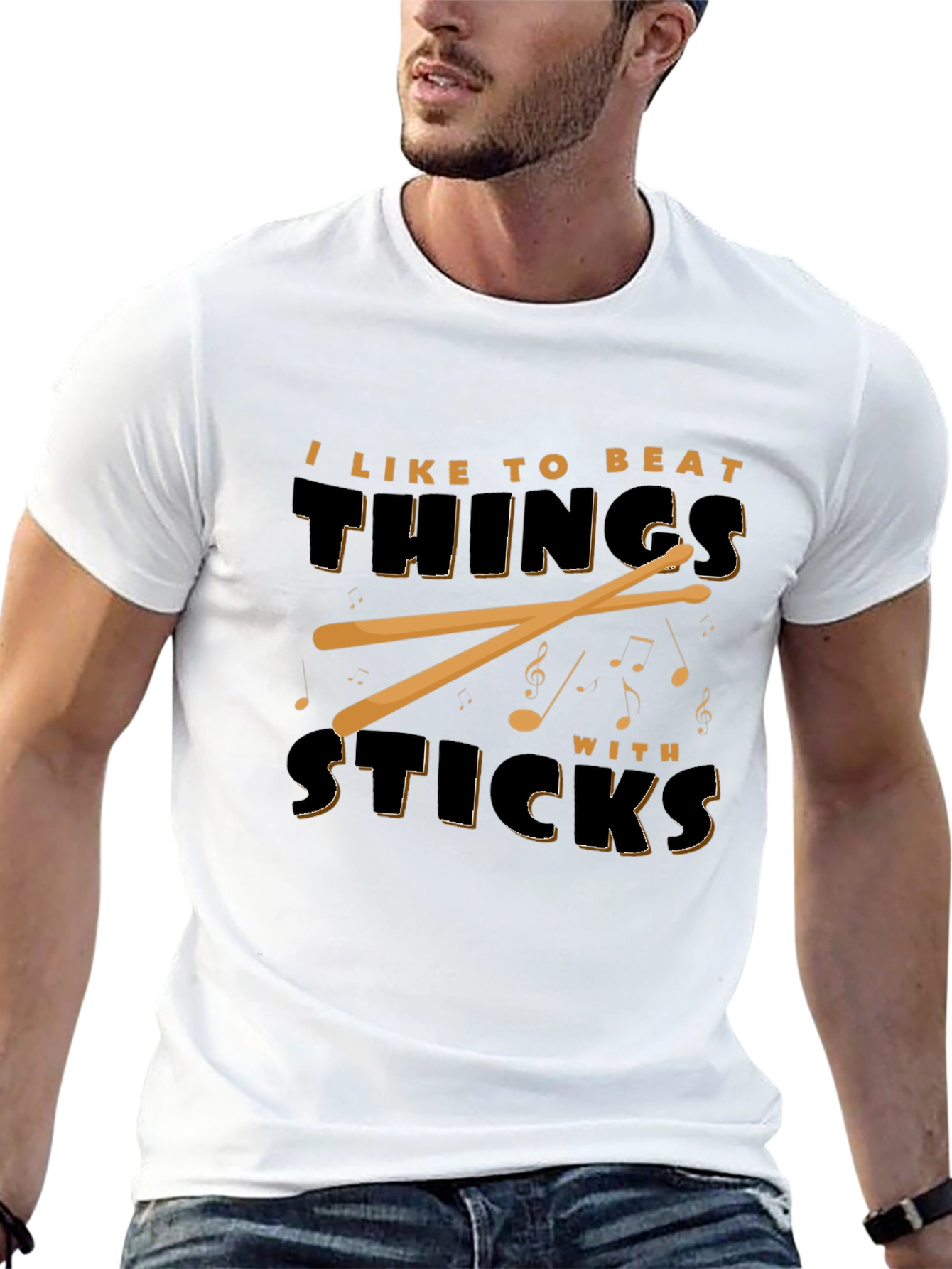 I Like To Beat Things With Sticks Black T-Shirt