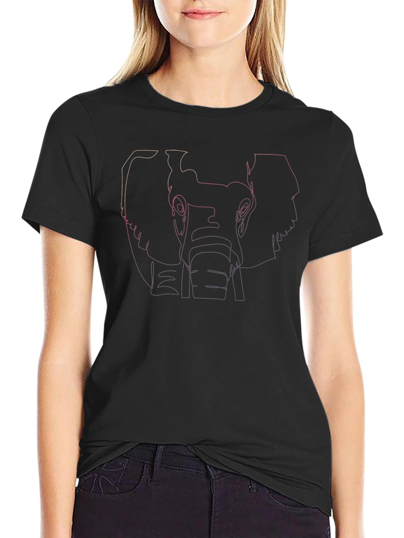 Abstract Elephant Outline Graphic Tee - Black