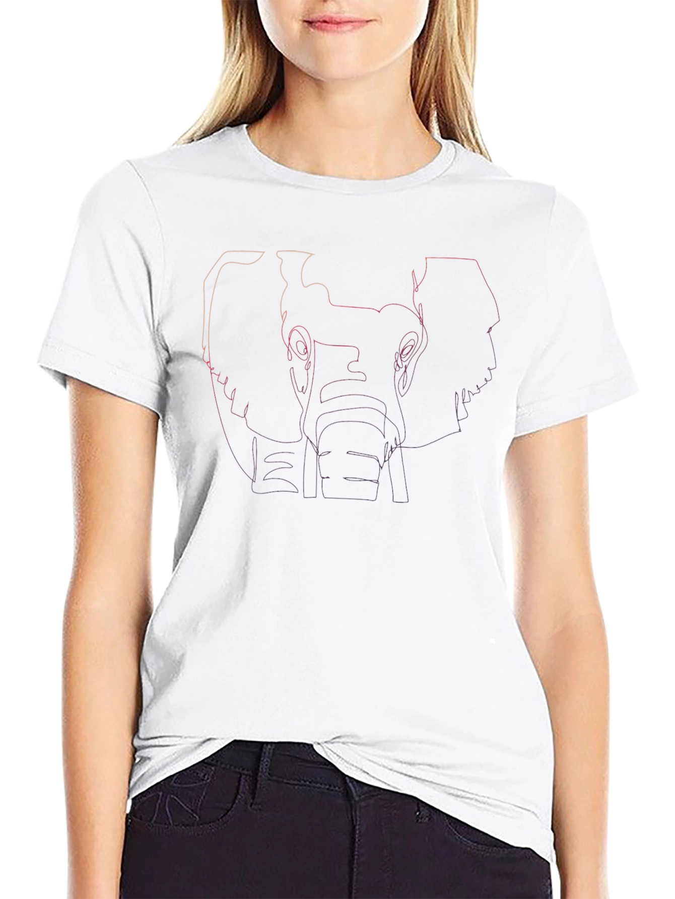 Abstract Elephant Outline Graphic Tee - Black