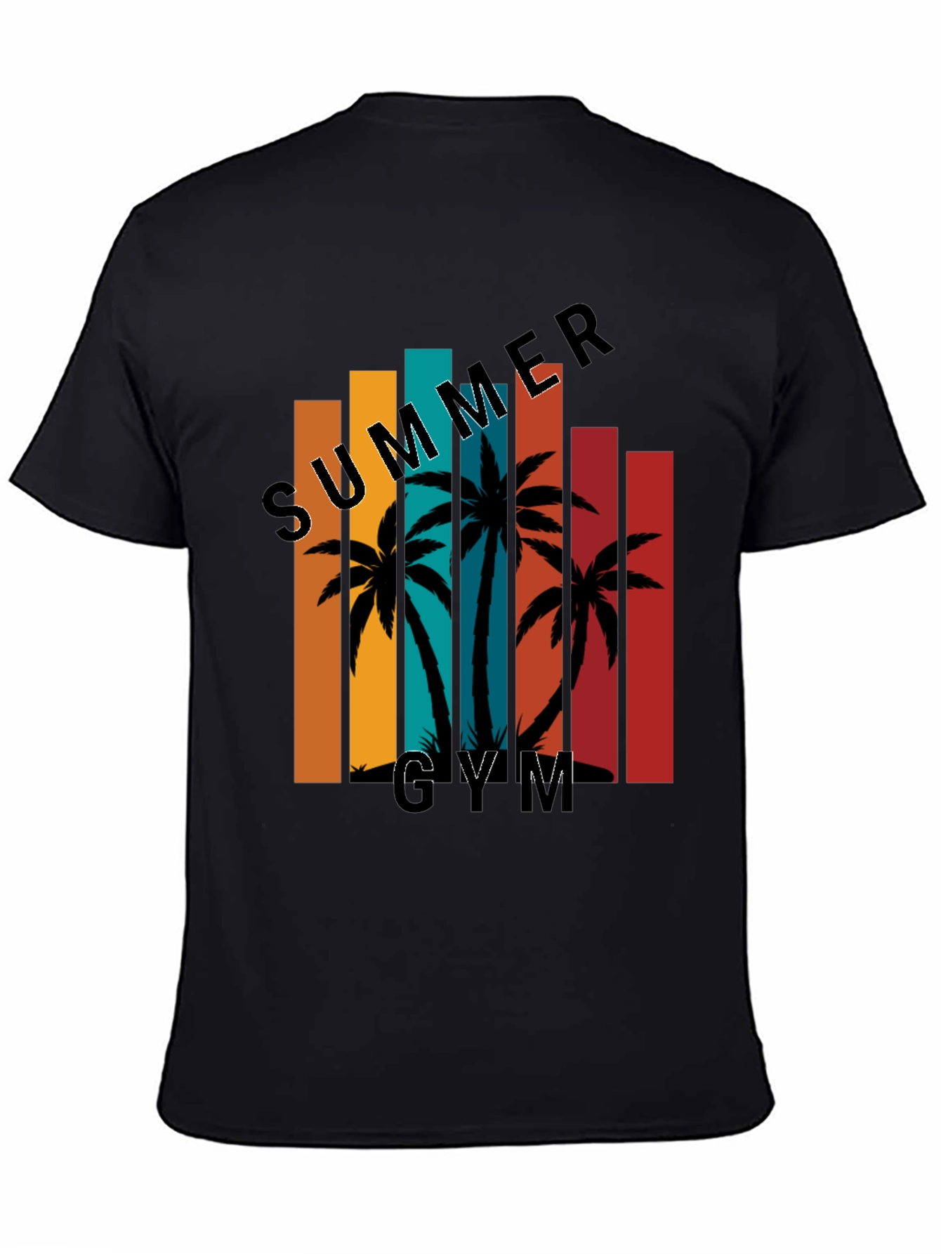 Summer Gym Black T-Shirt Palm Tree Graphic Tee