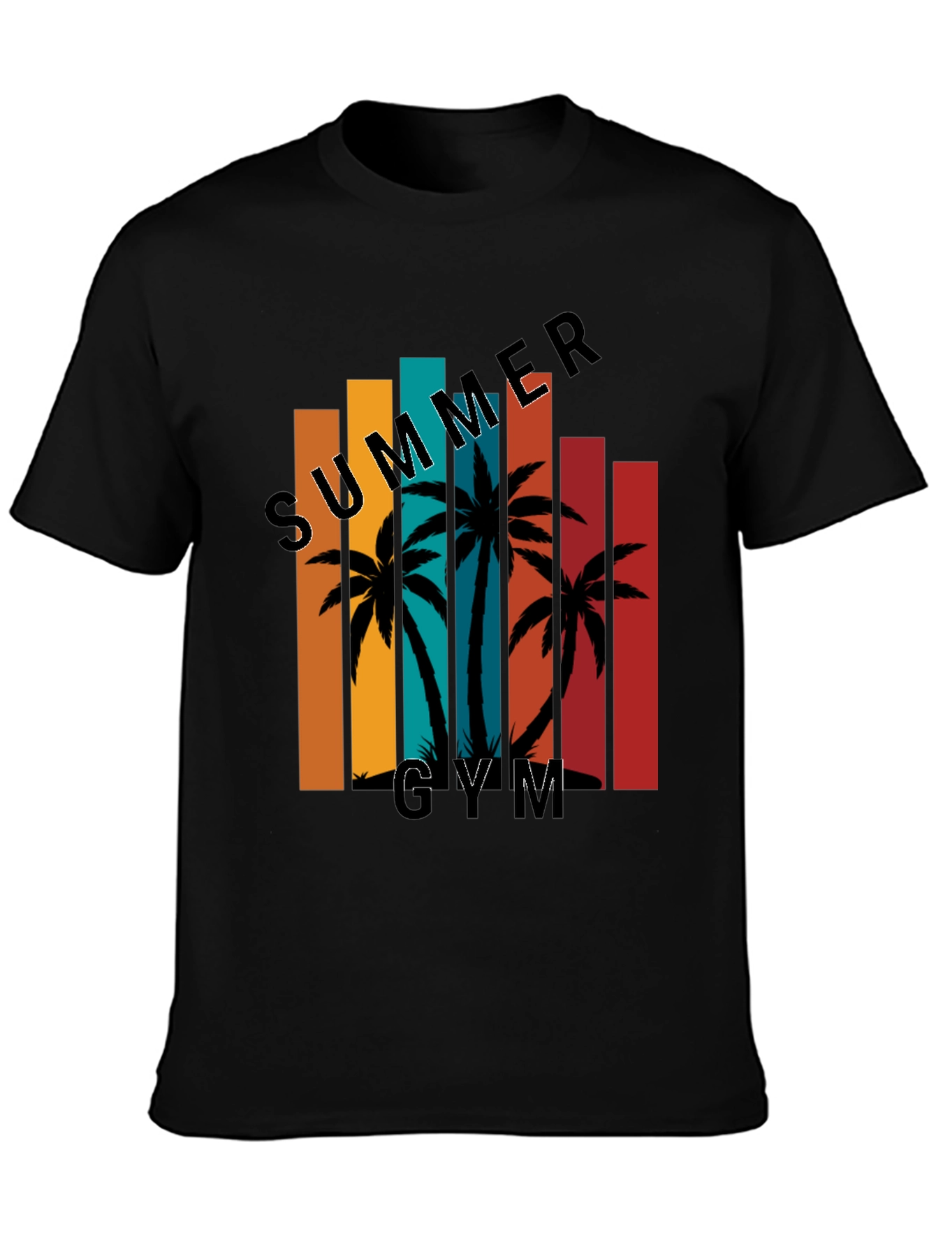Summer Gym Black T-Shirt Palm Tree Graphic Tee