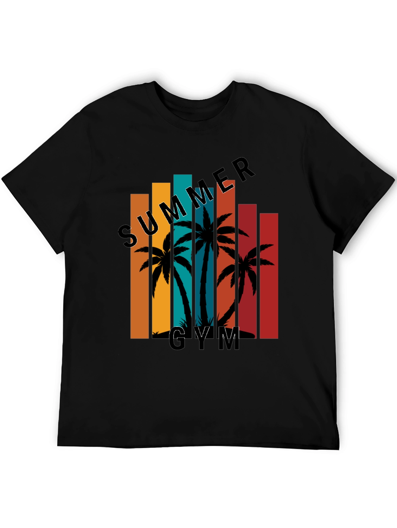 Summer Gym Black T-Shirt Palm Tree Graphic Tee