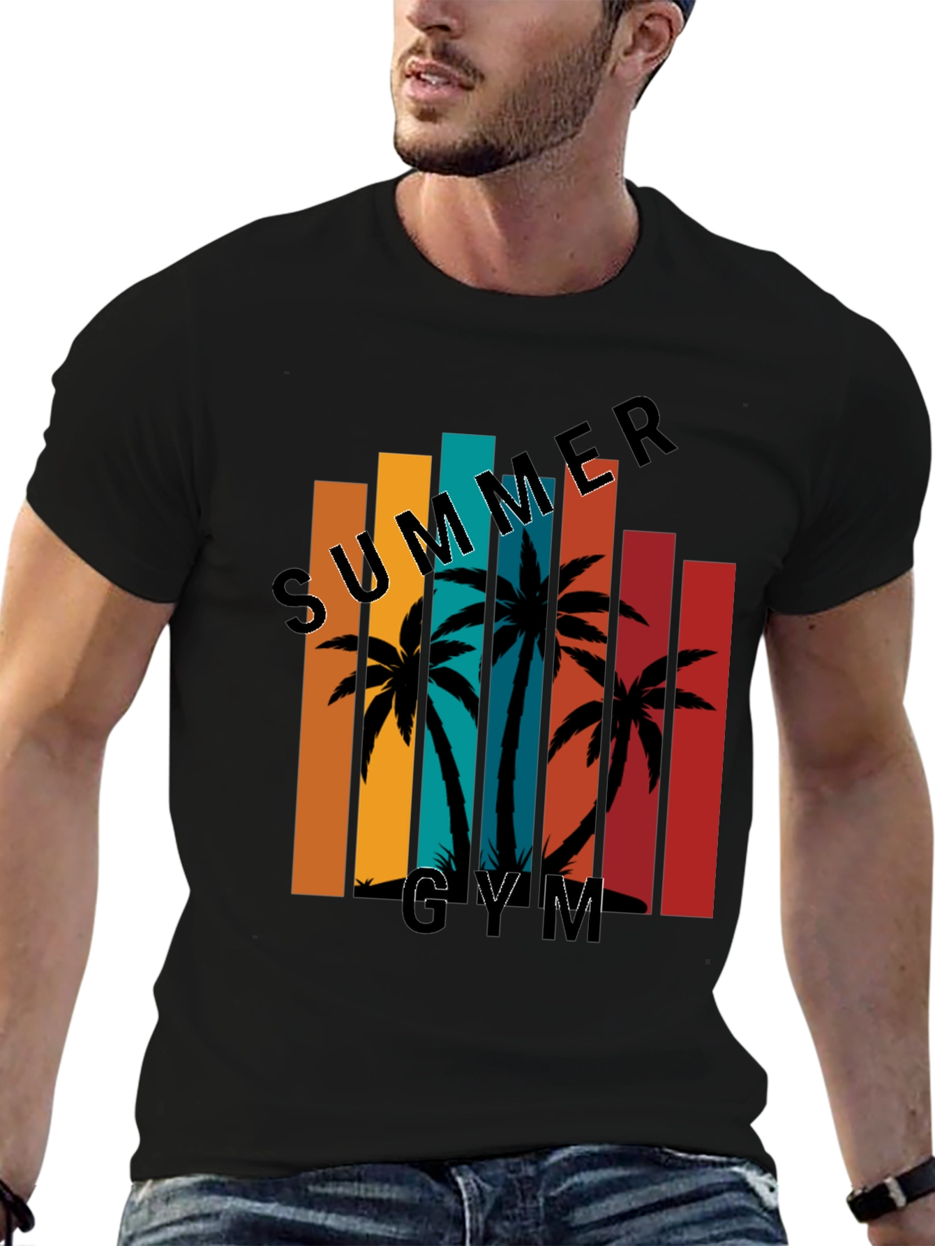 Summer Gym Black T-Shirt Palm Tree Graphic Tee
