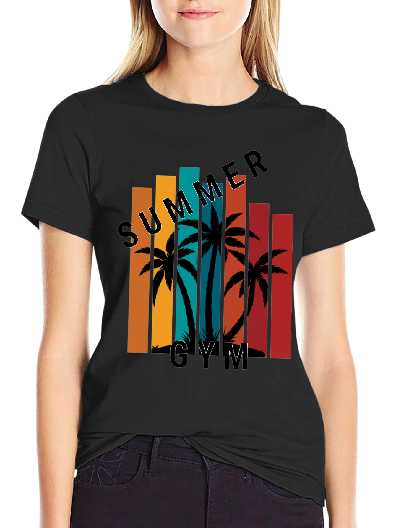 Summer Gym Black T-Shirt Palm Tree Graphic Tee