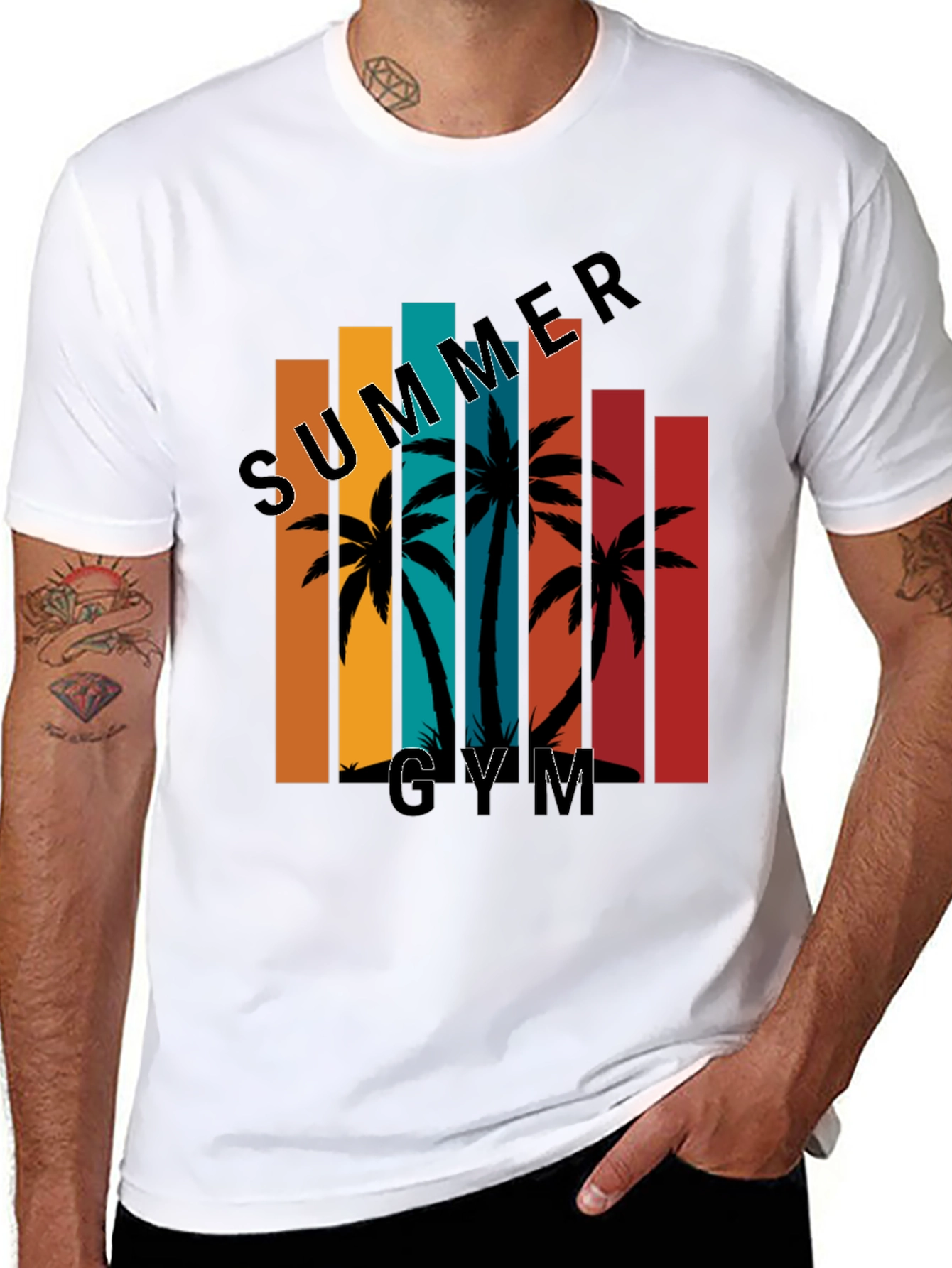 Summer Gym Black T-Shirt Palm Tree Graphic Tee