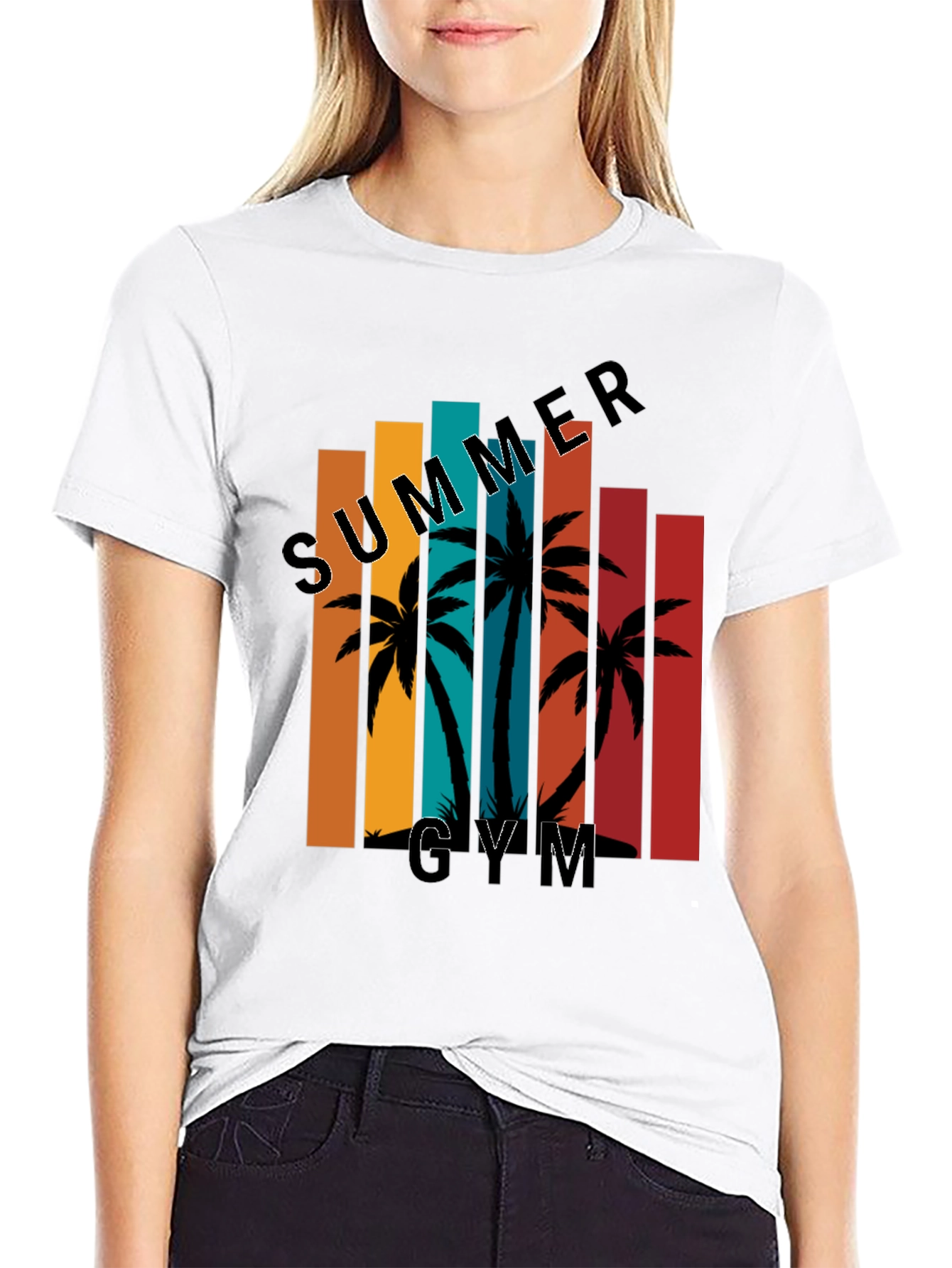 Summer Gym Black T-Shirt Palm Tree Graphic Tee