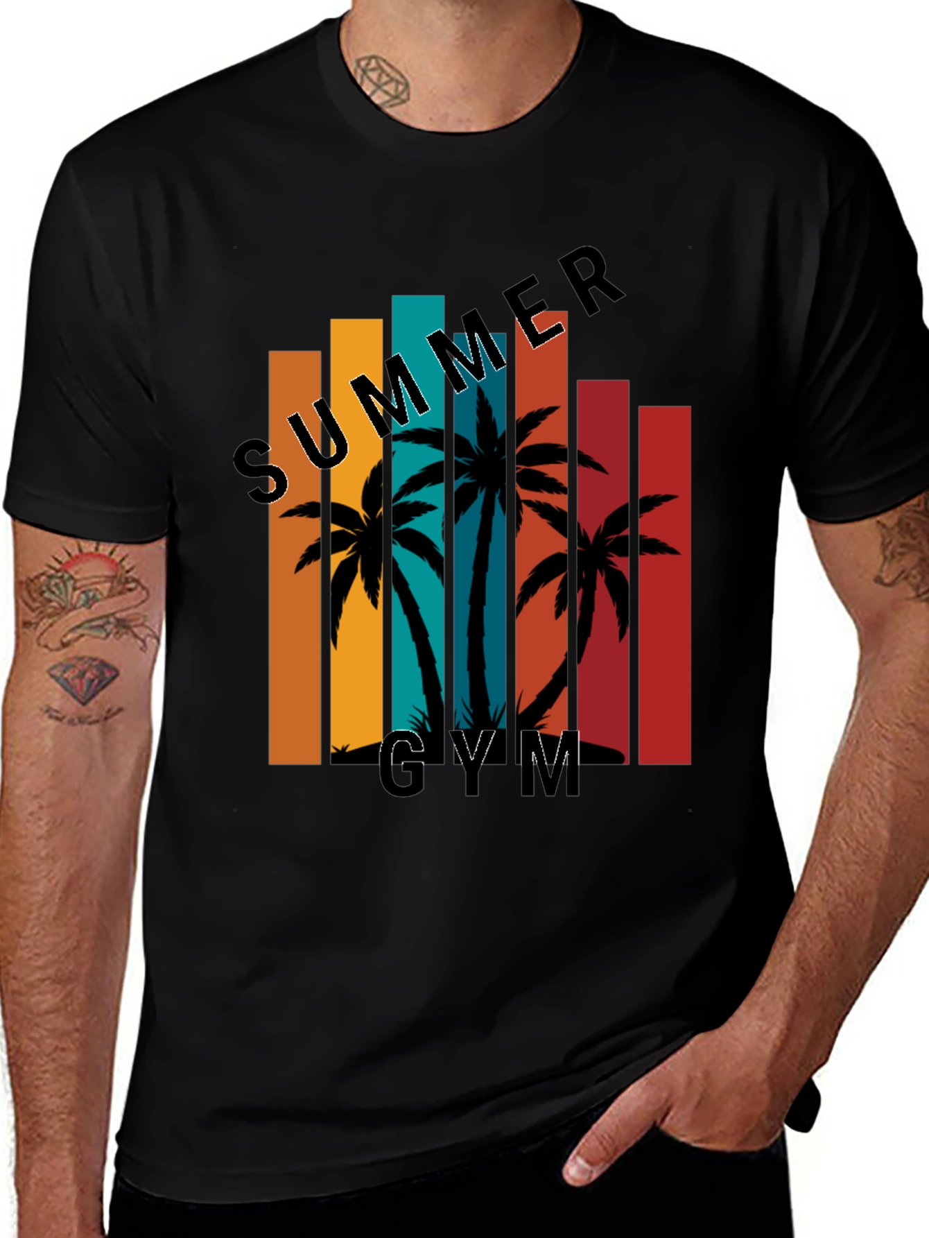 Summer Gym Black T-Shirt Palm Tree Graphic Tee