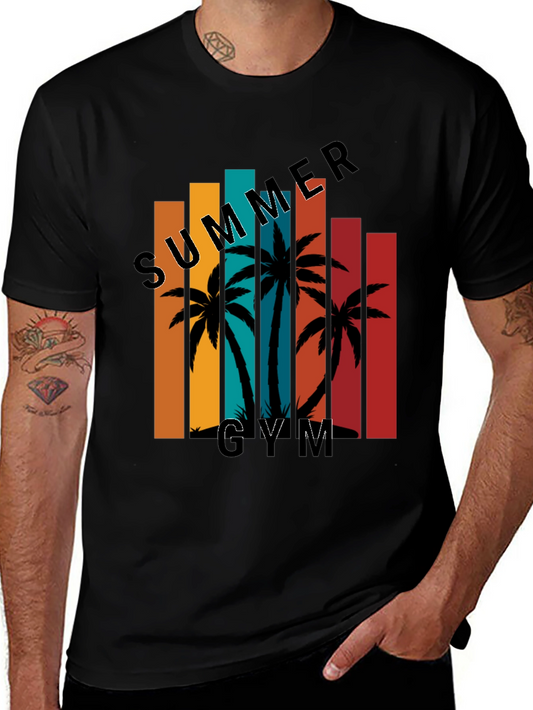 Summer Gym Black T-Shirt Palm Tree Graphic Tee