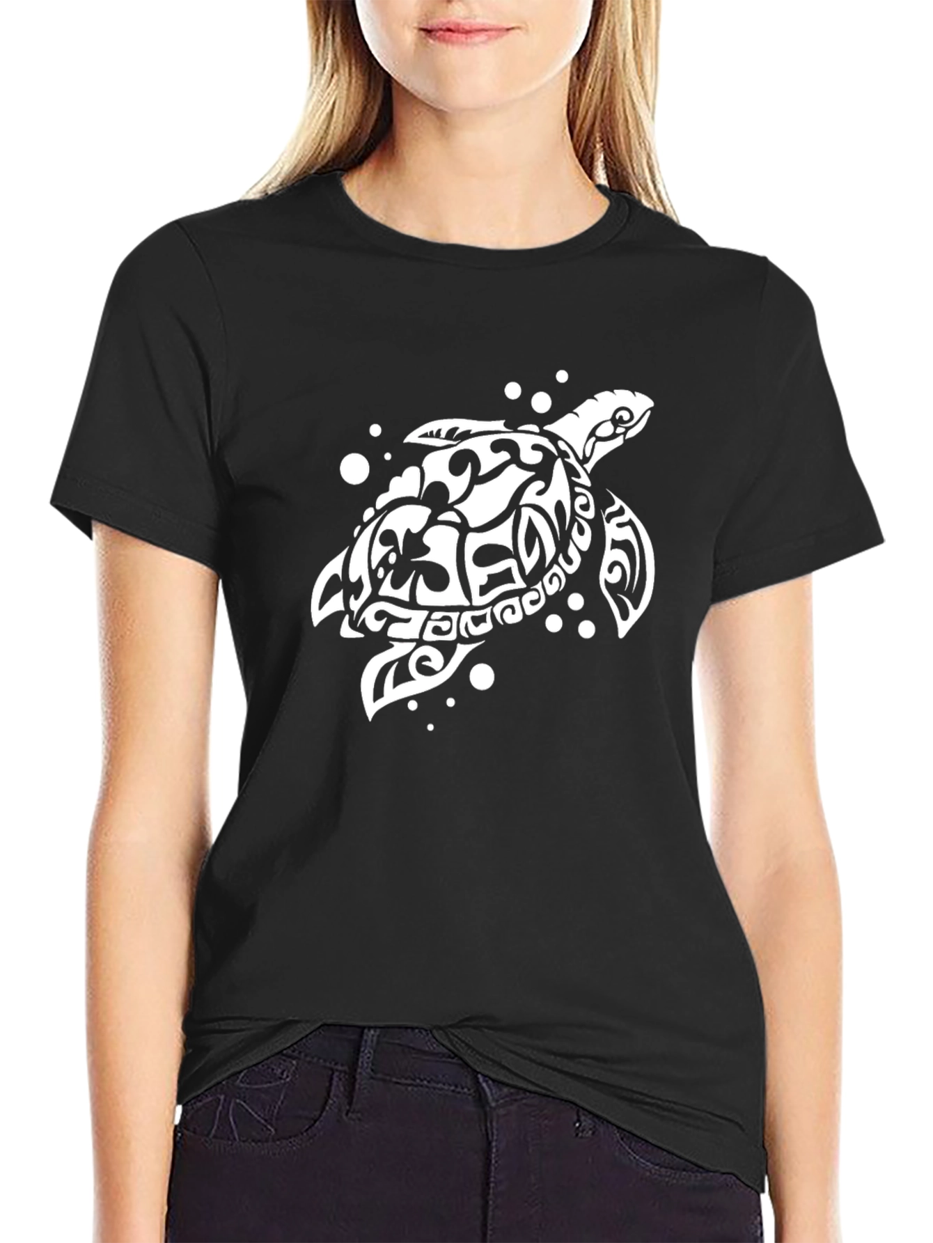Tribal Sea Turtle Graphic Tee - Black