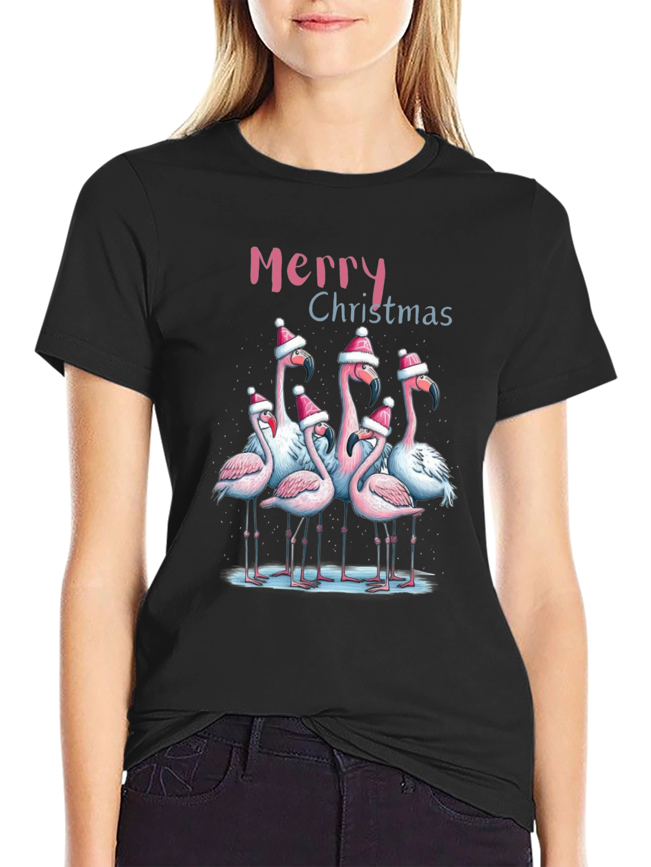 Flamingo Merry Christmas Graphic Tee