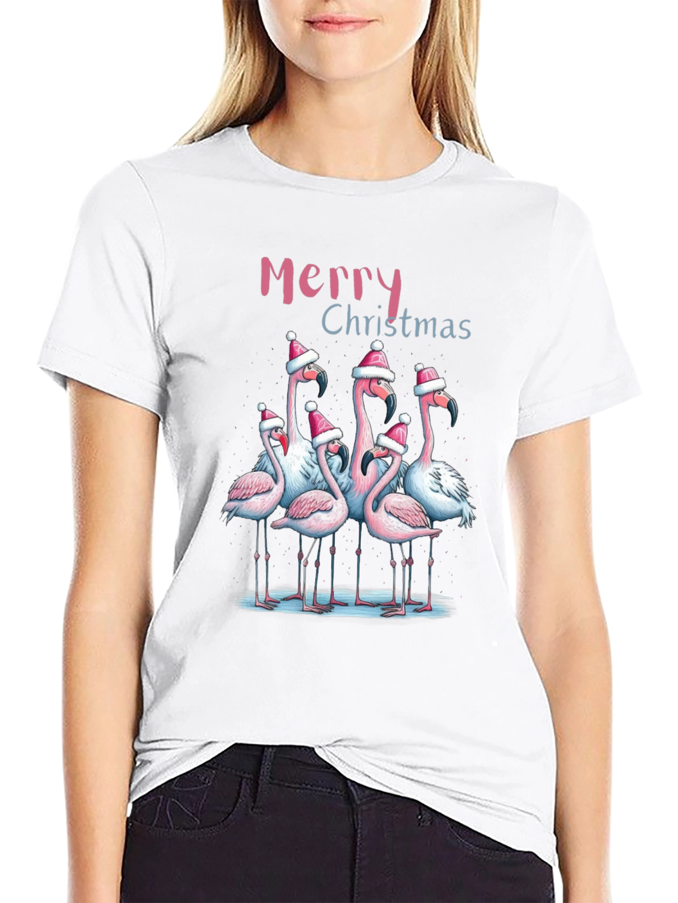 Flamingo Merry Christmas Graphic Tee