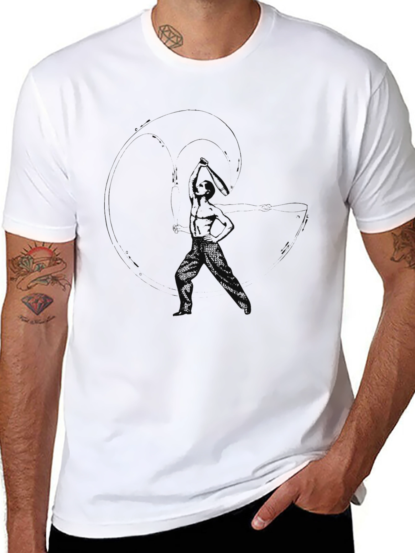 Mens Black Graphic Tee - Abstract Figure Design