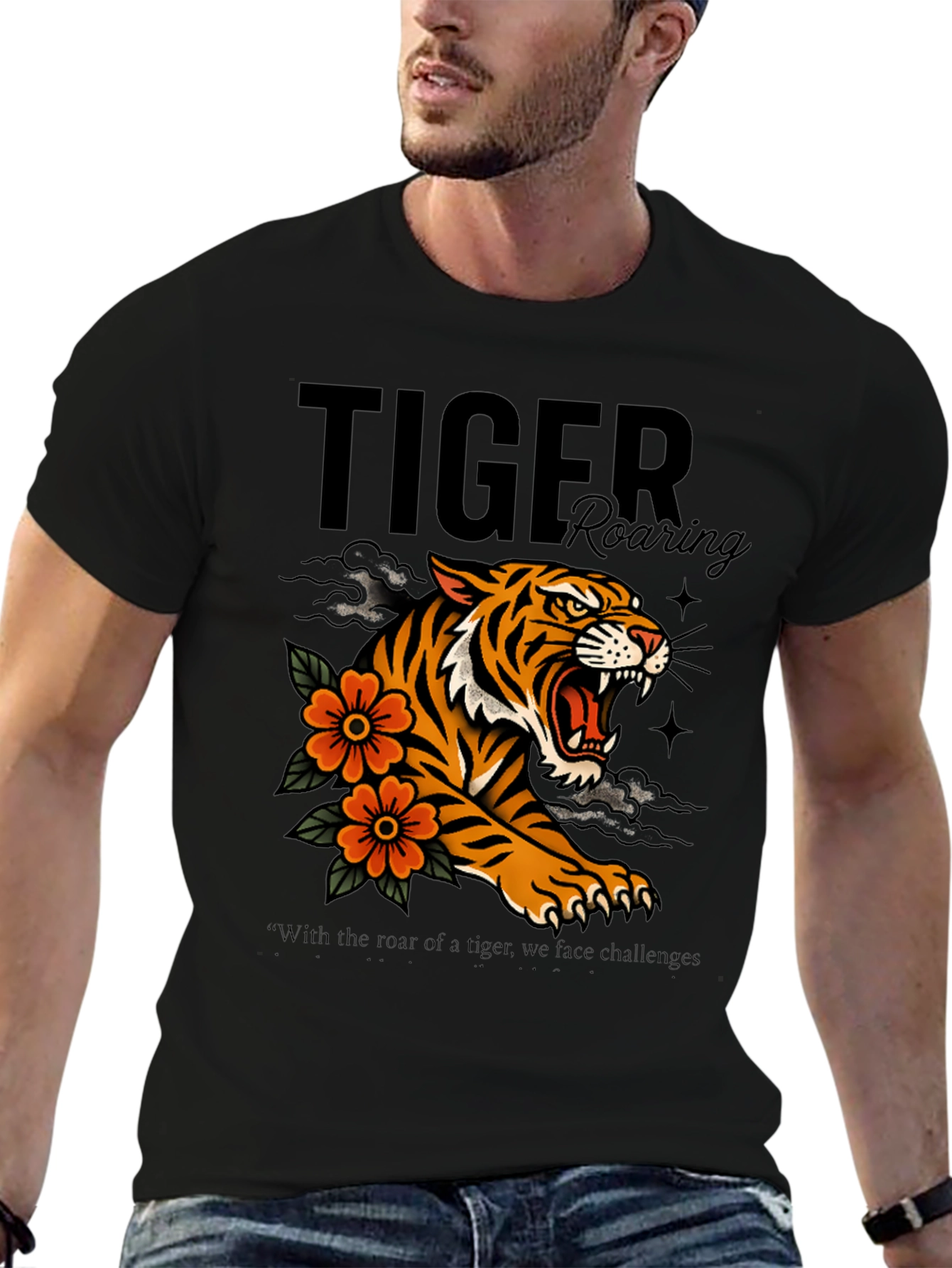 Tiger Roaring Graphic Print T-Shirt