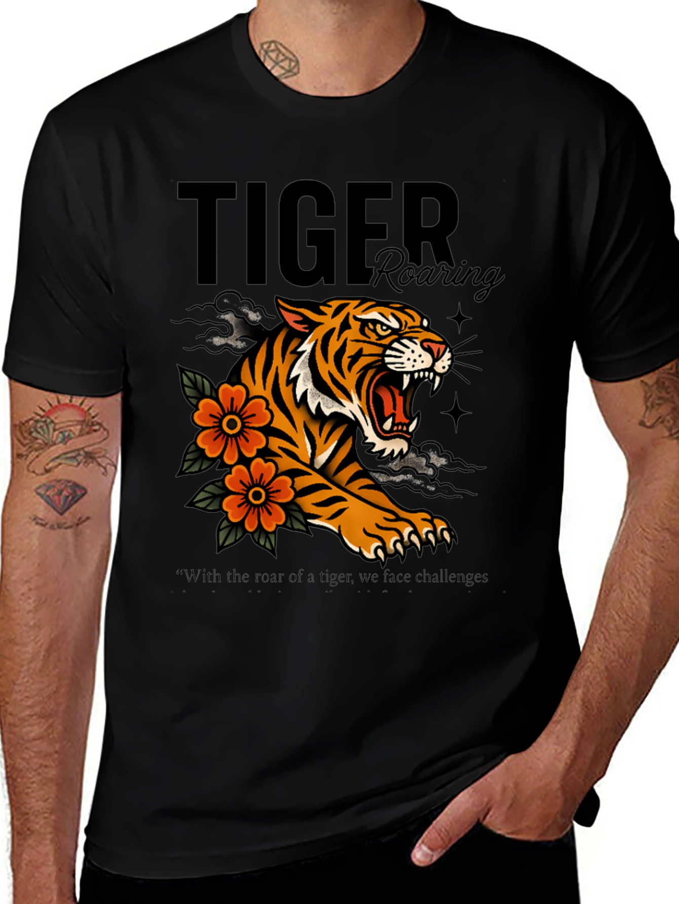 Tiger Roaring Graphic Print T-Shirt
