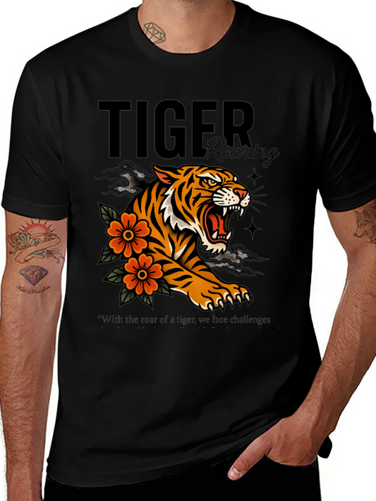 Tiger Roaring Graphic Print T-Shirt