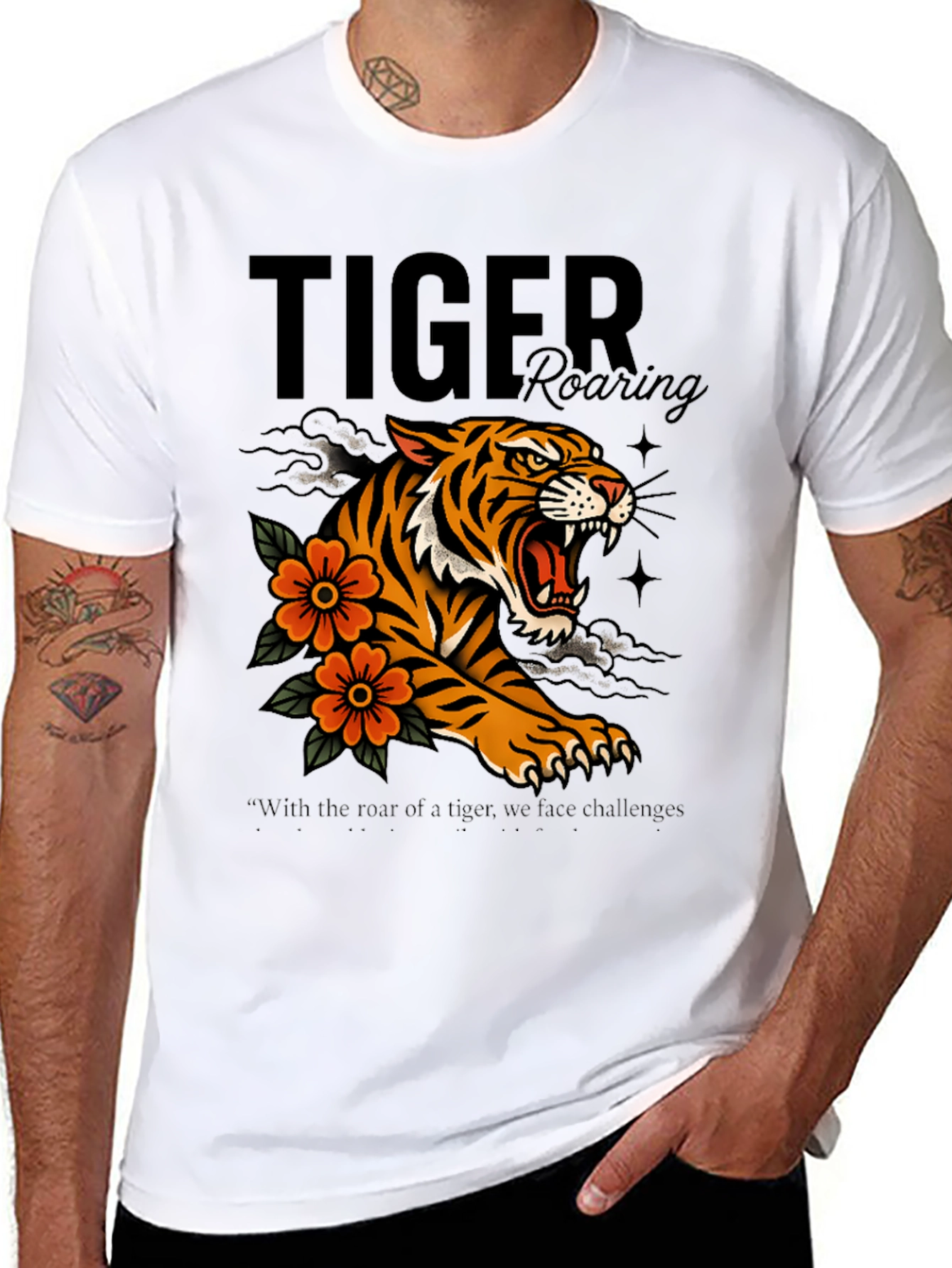 Tiger Roaring Graphic Print T-Shirt
