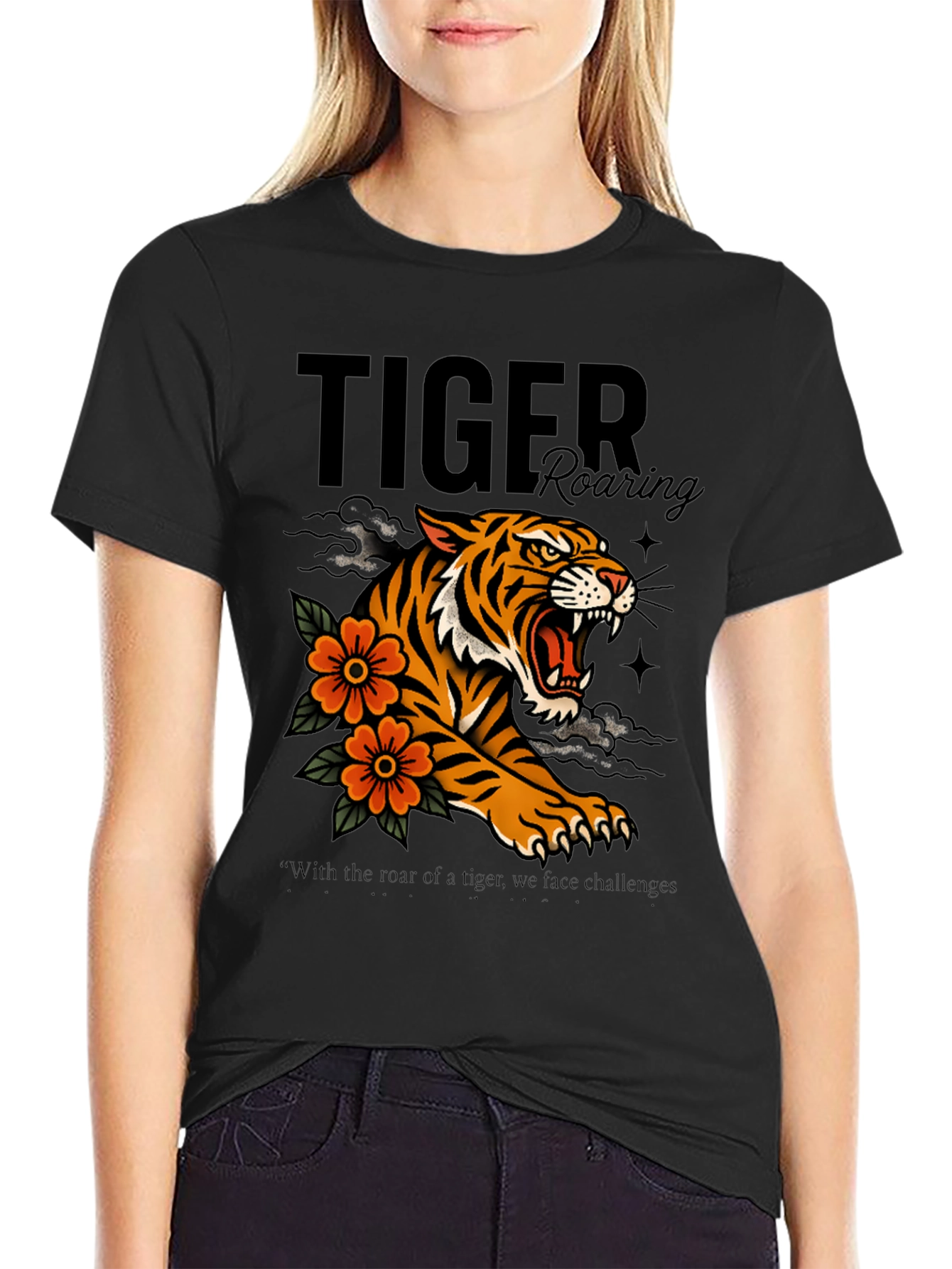 Tiger Roaring Graphic Print T-Shirt