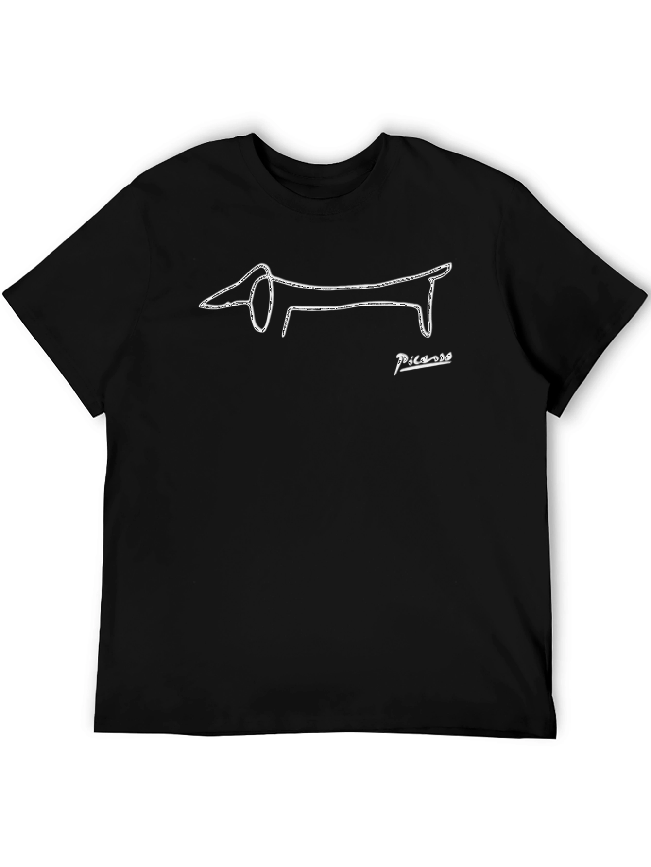Picasso Dog Line Art T-Shirt - Black