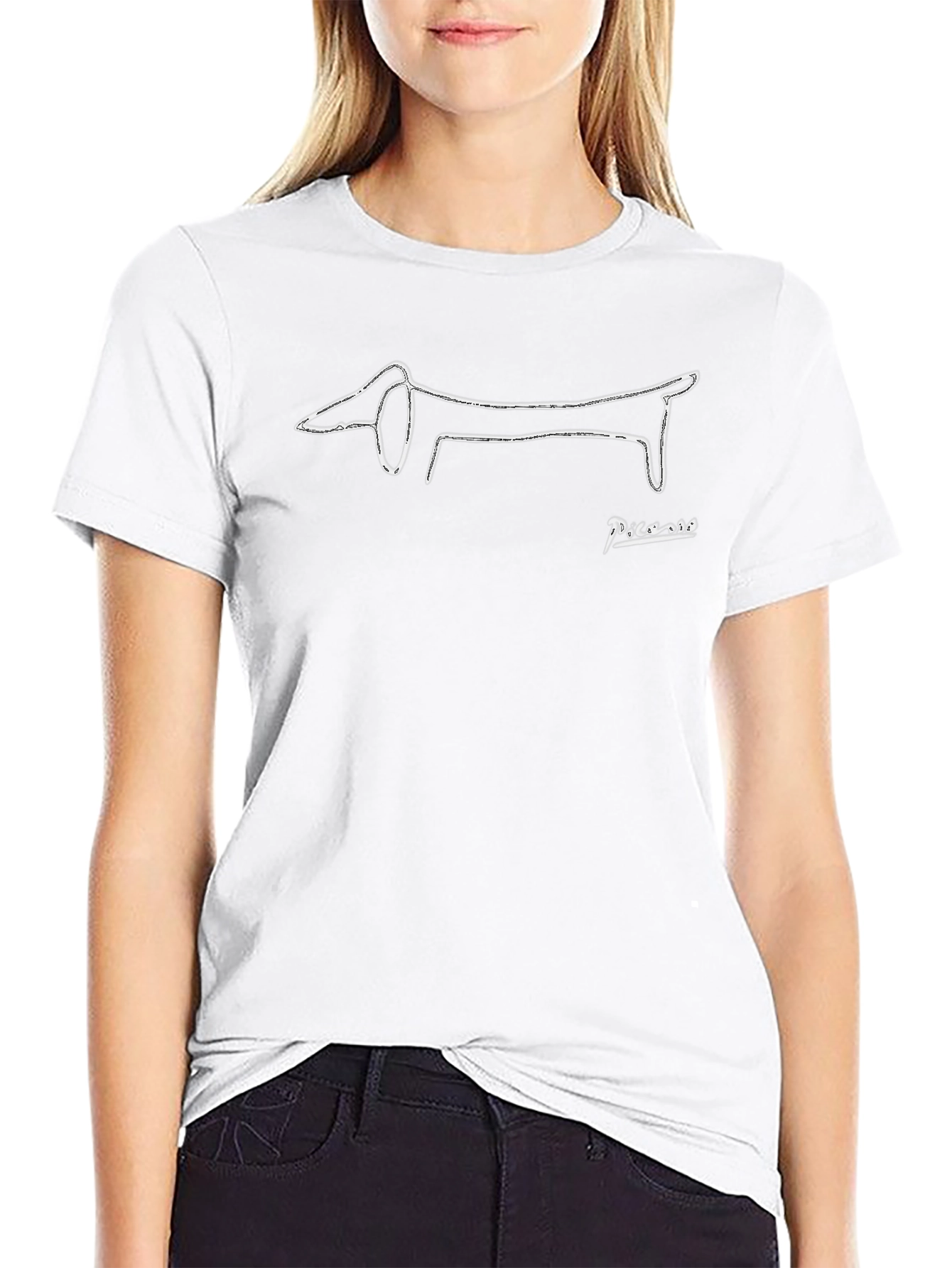 Picasso Dog Line Art T-Shirt - Black
