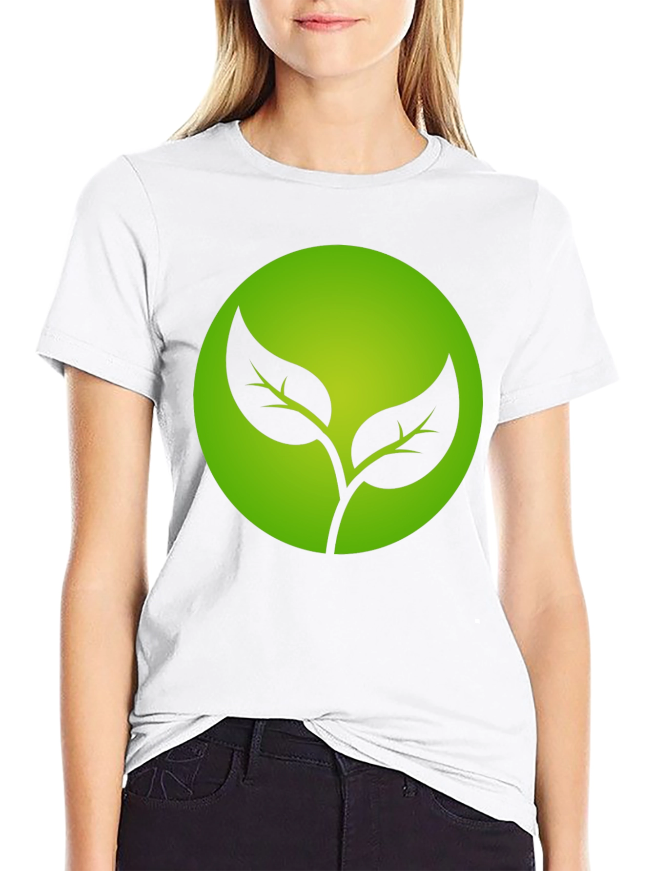 Eco-Friendly Black T-Shirt with Green Leaf Design