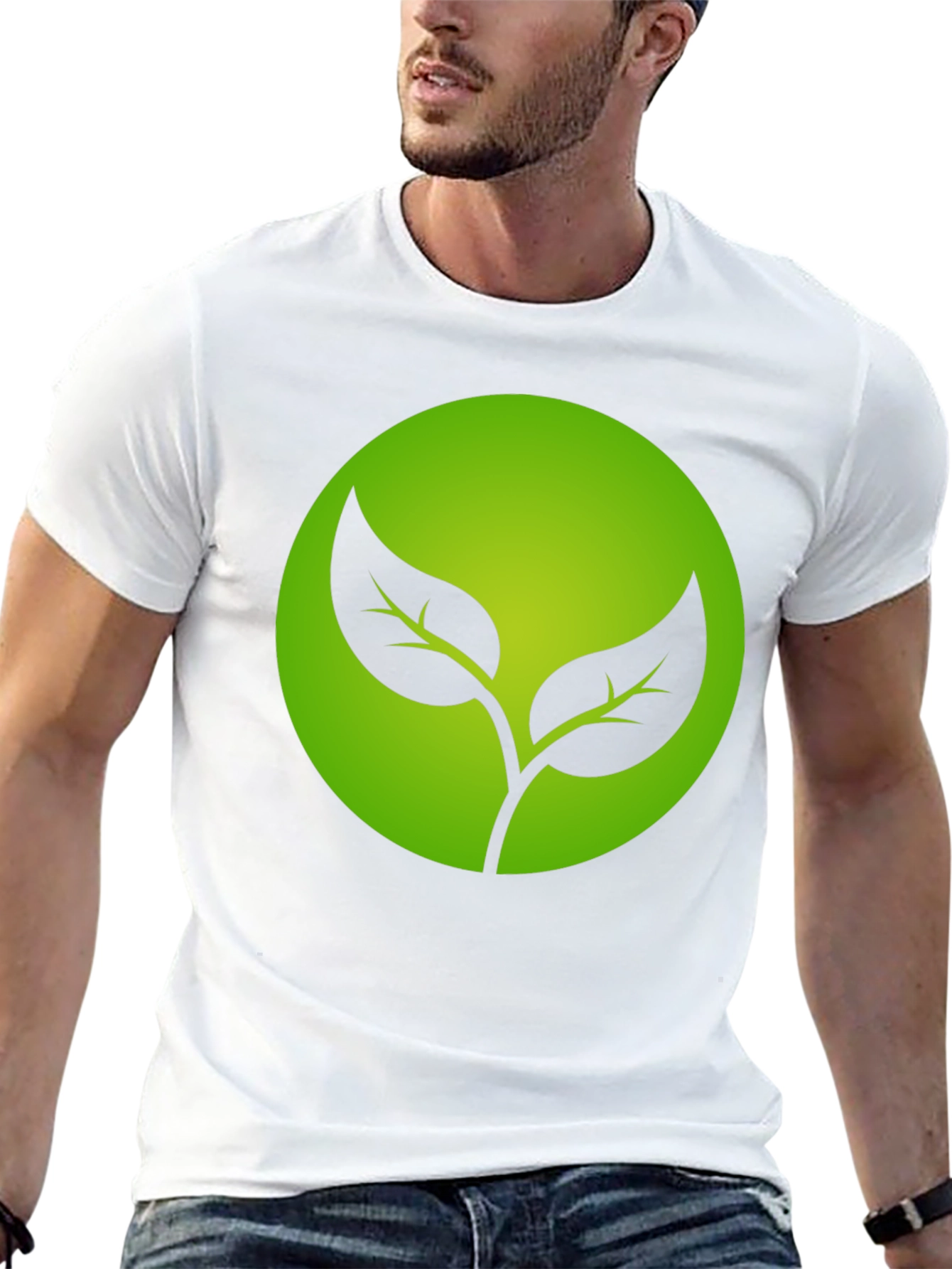 Eco-Friendly Black T-Shirt with Green Leaf Design