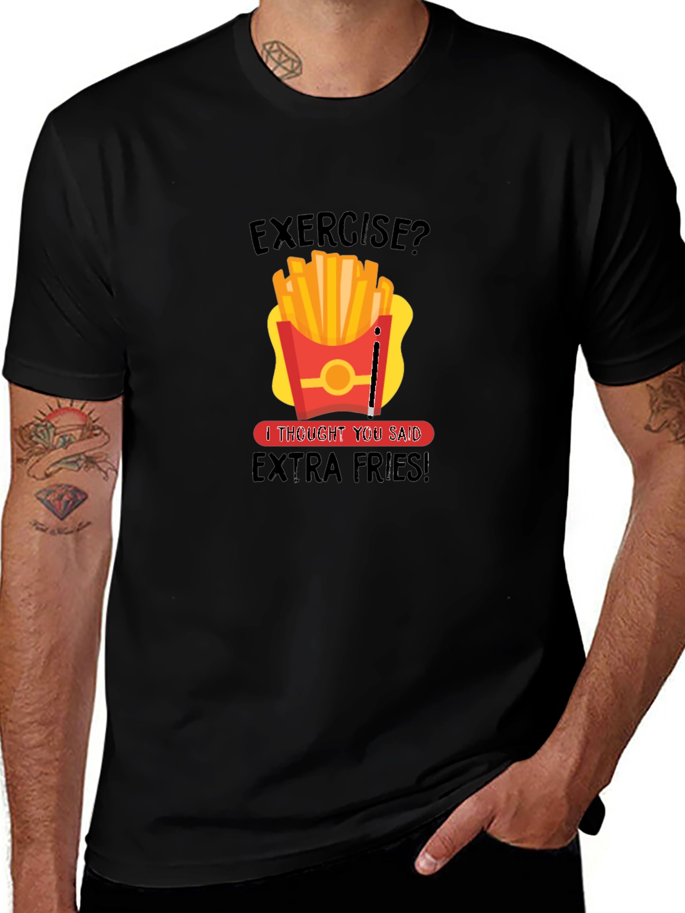 Funny Exercise Extra Fries Graphic T-Shirt