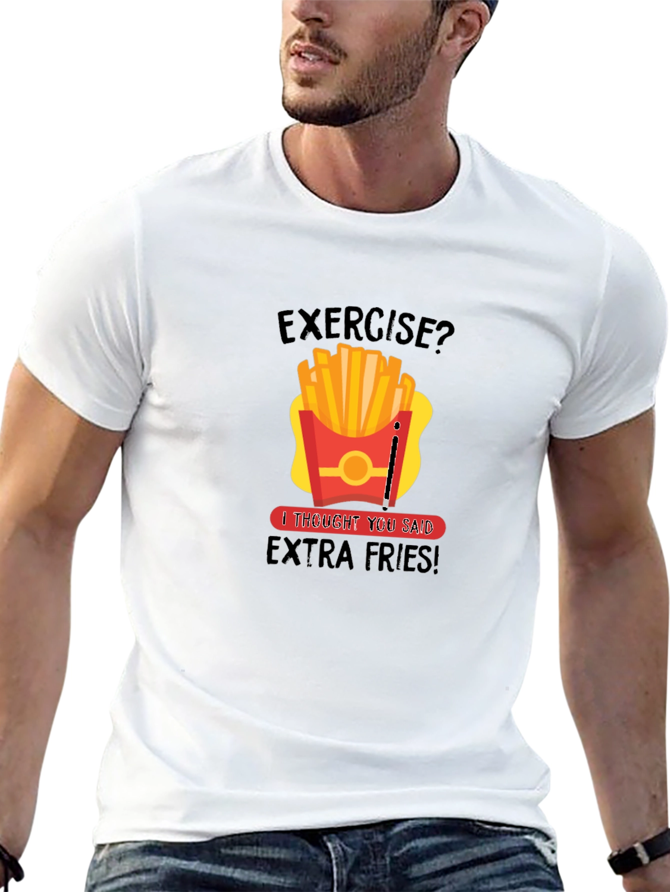 Funny Exercise Extra Fries Graphic T-Shirt