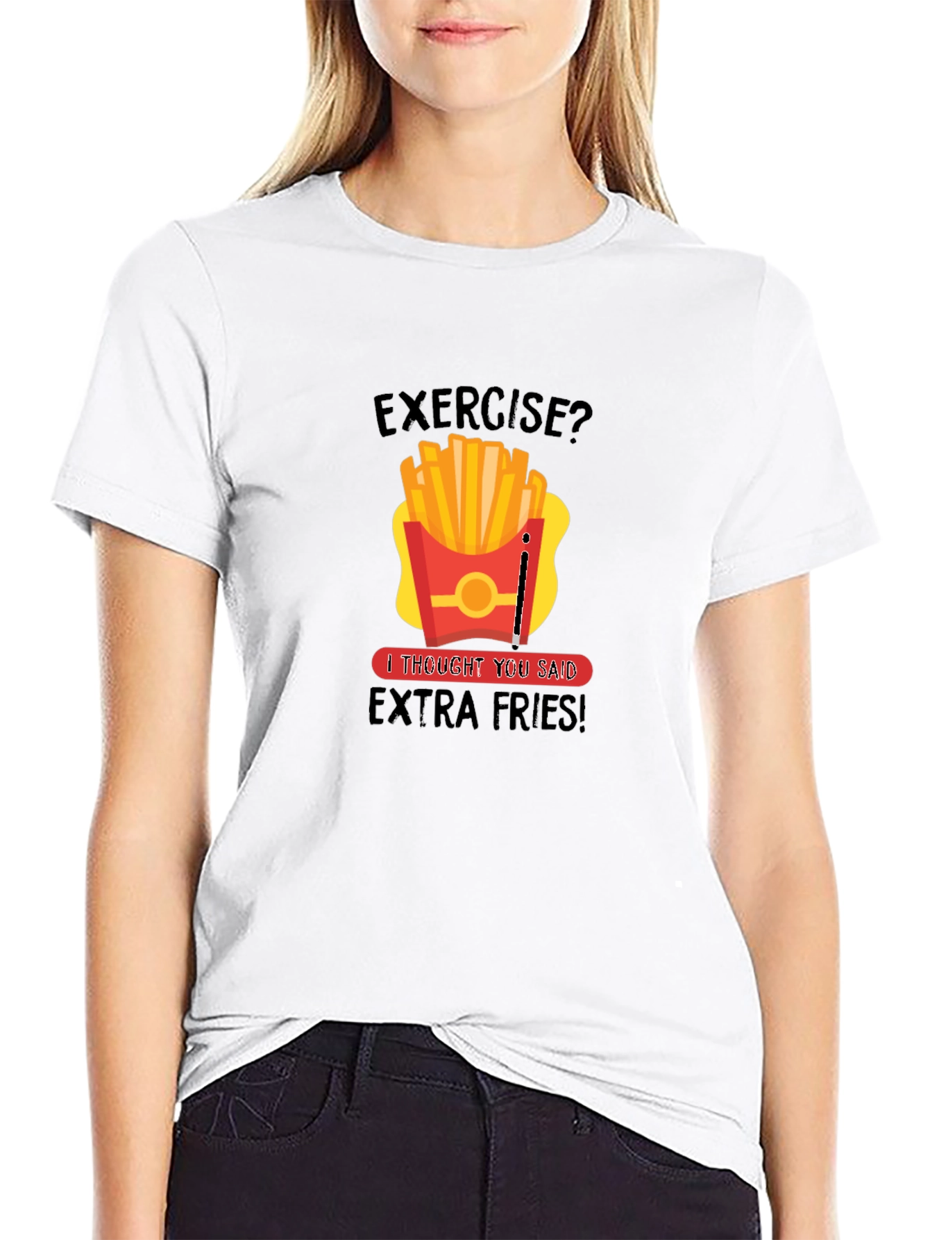Funny Exercise Extra Fries Graphic T-Shirt