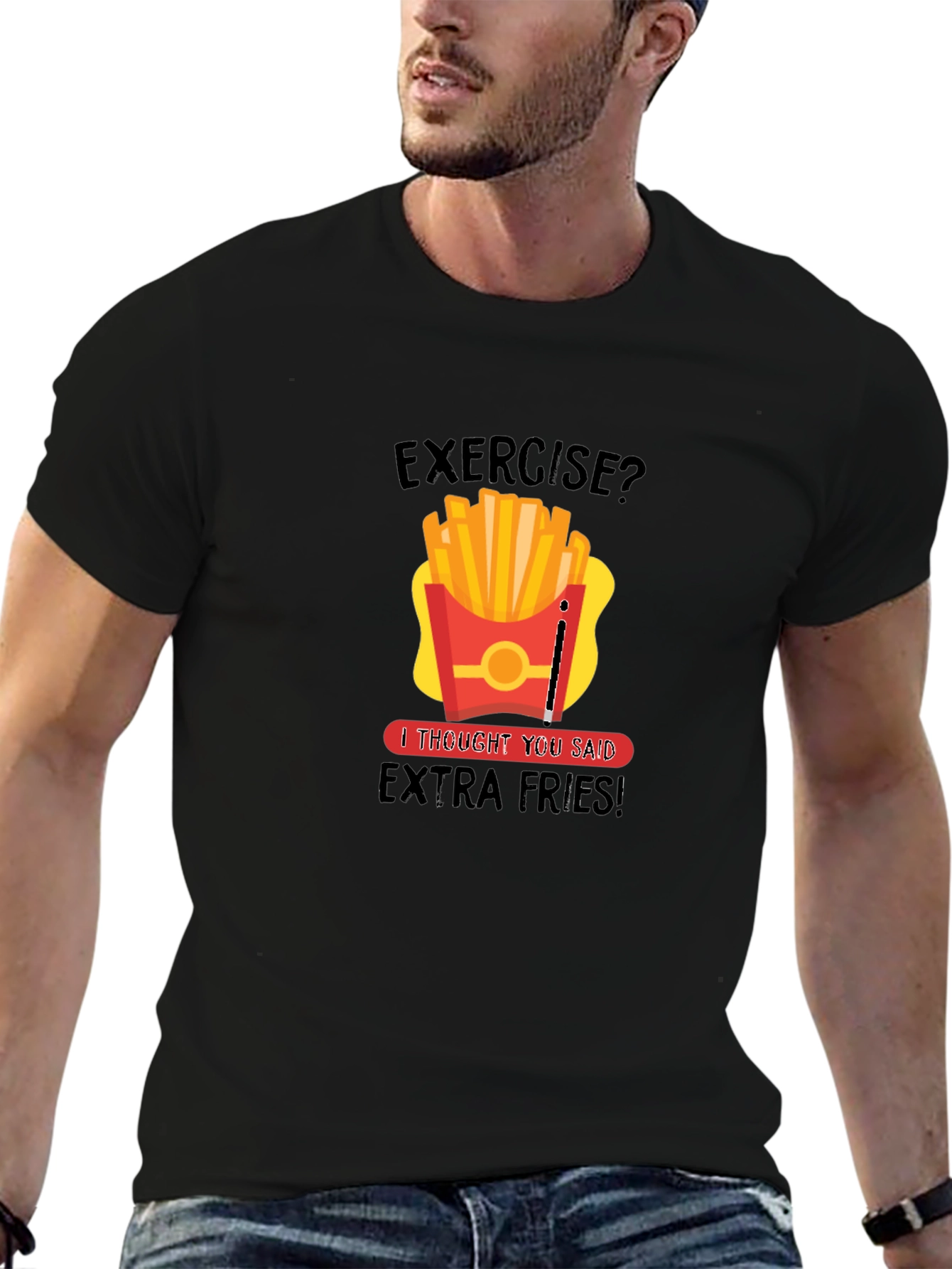 Funny Exercise Extra Fries Graphic T-Shirt