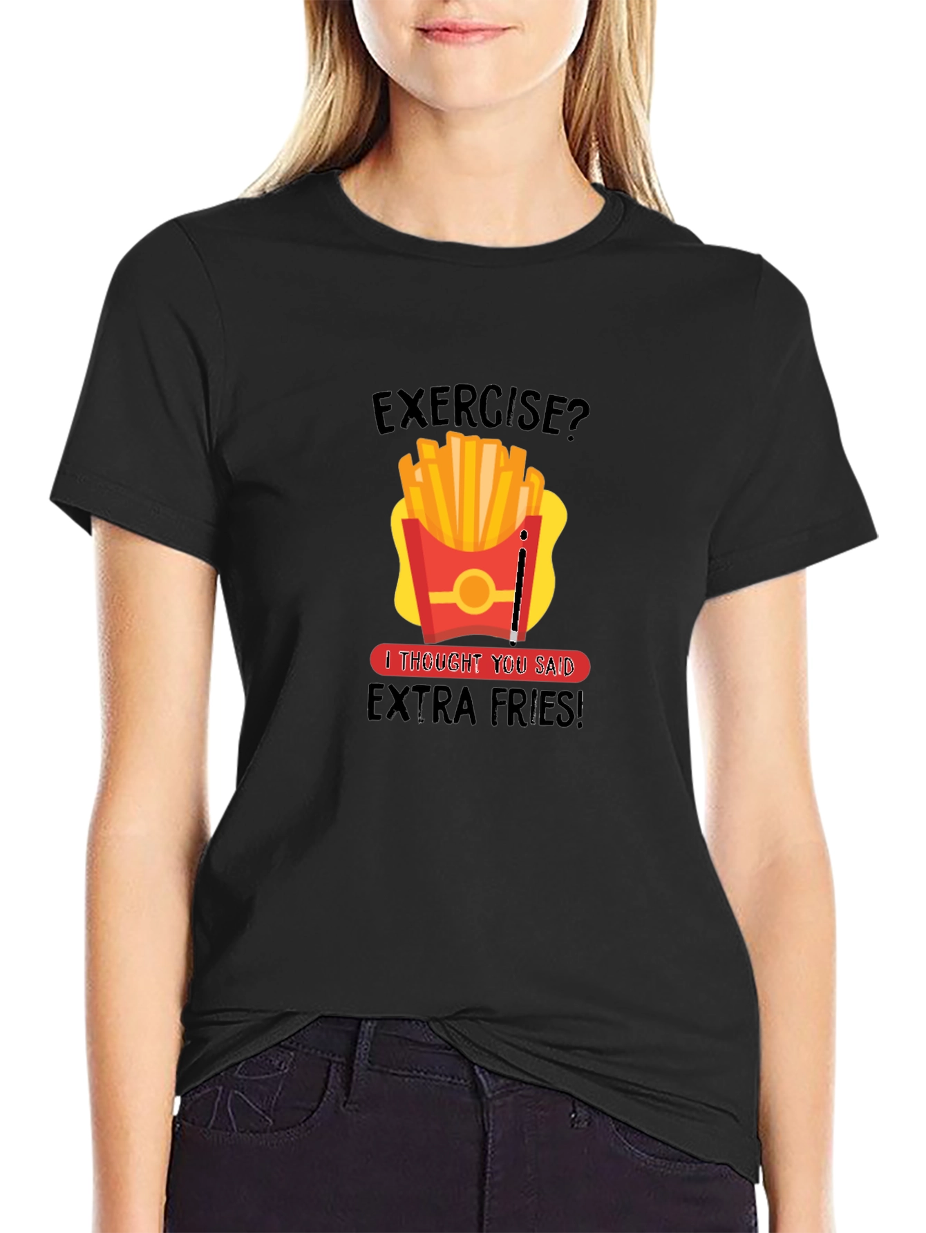 Funny Exercise Extra Fries Graphic T-Shirt