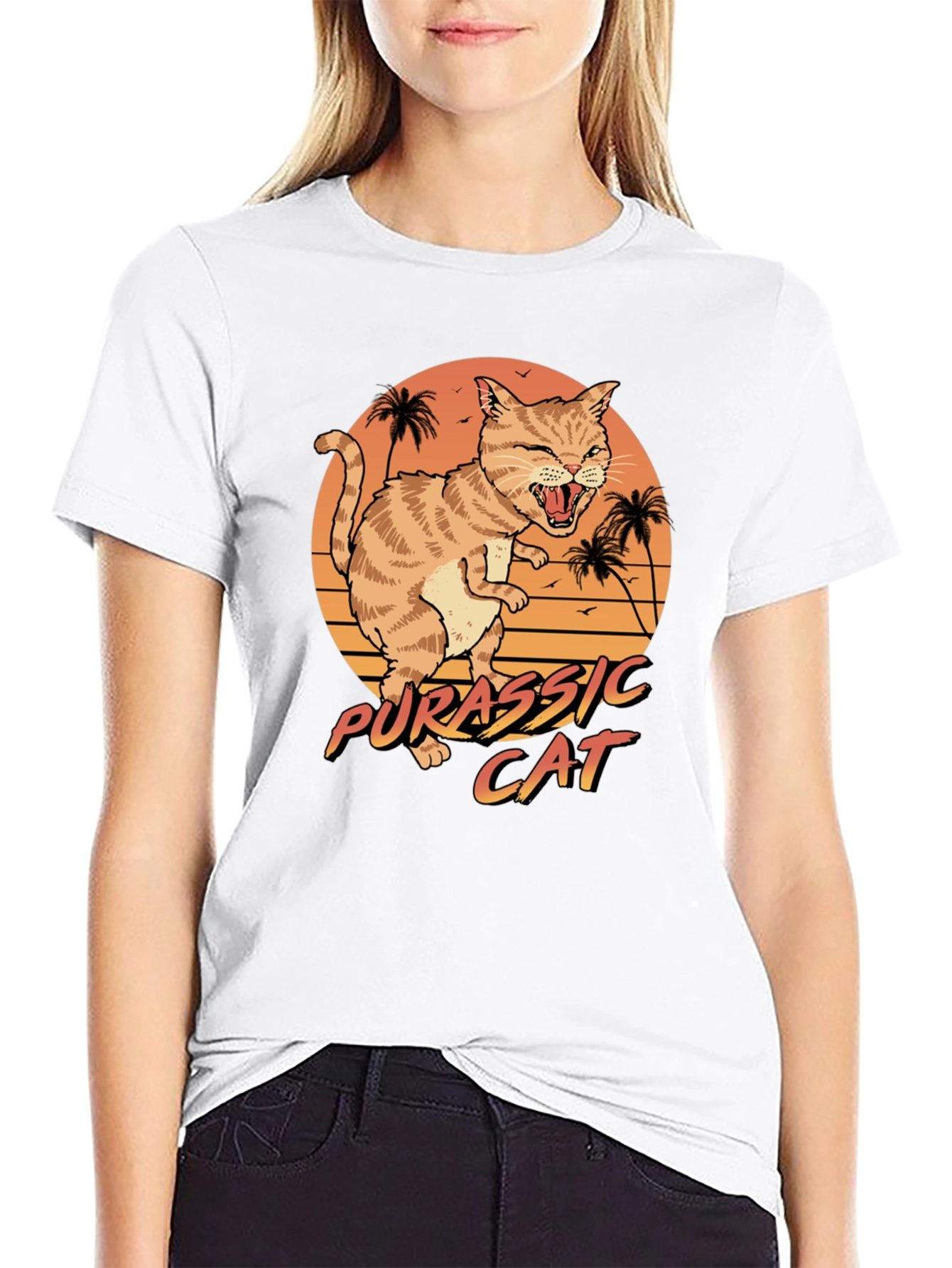 Jurassic Cat Graphic T-Shirt - Retro Style