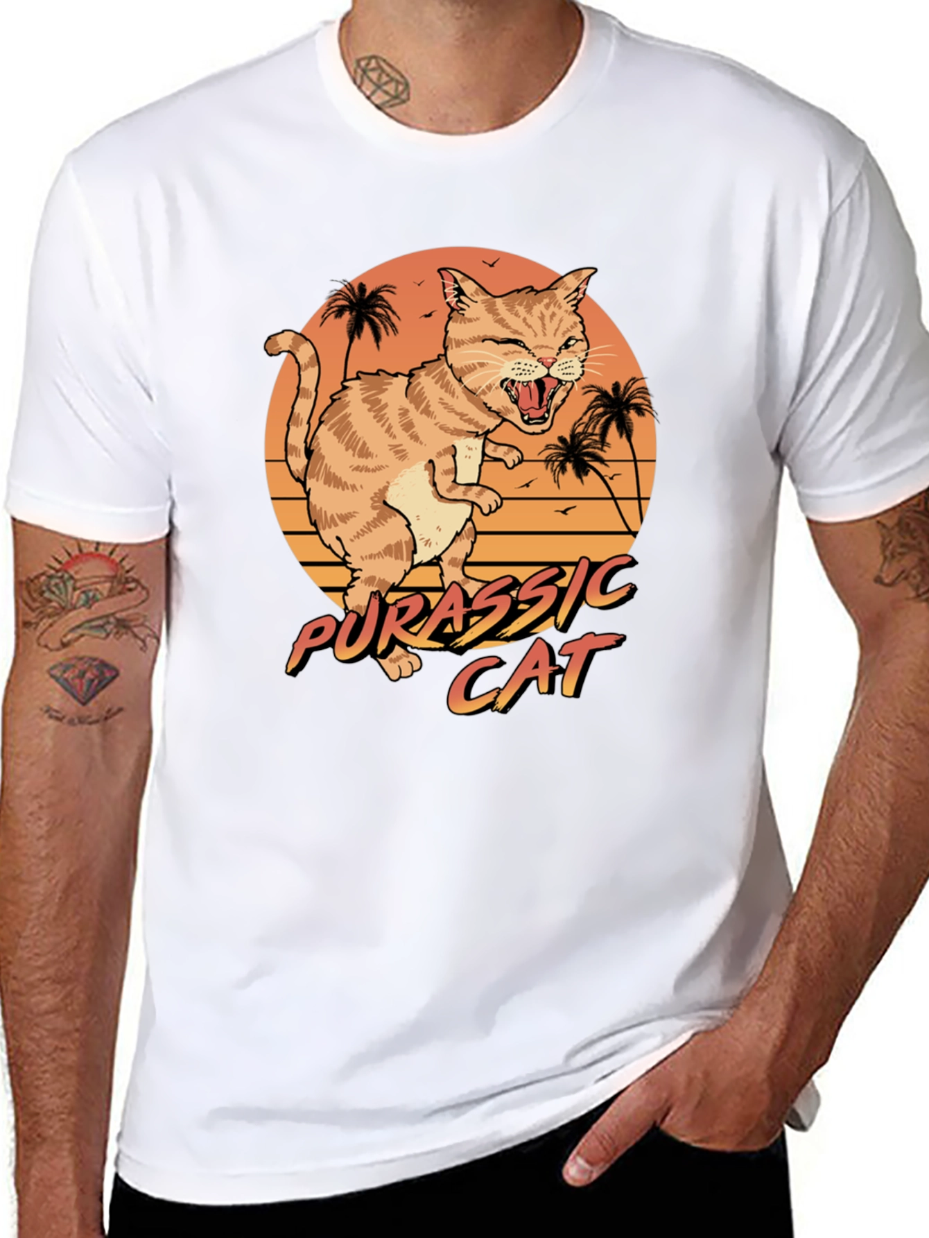 Jurassic Cat Graphic T-Shirt - Retro Style