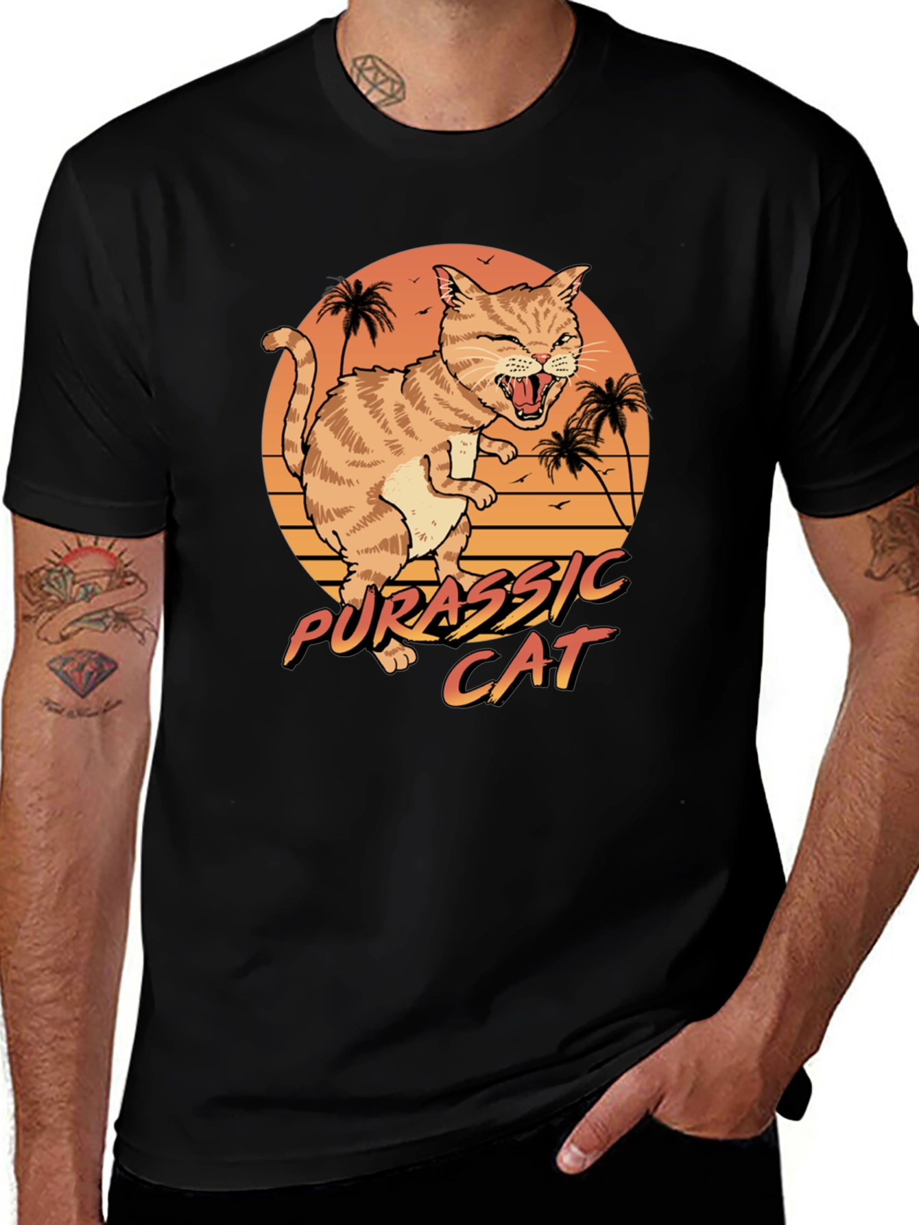 Jurassic Cat Graphic T-Shirt - Retro Style