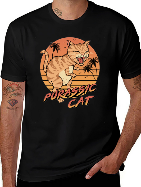 Jurassic Cat Graphic T-Shirt - Retro Style