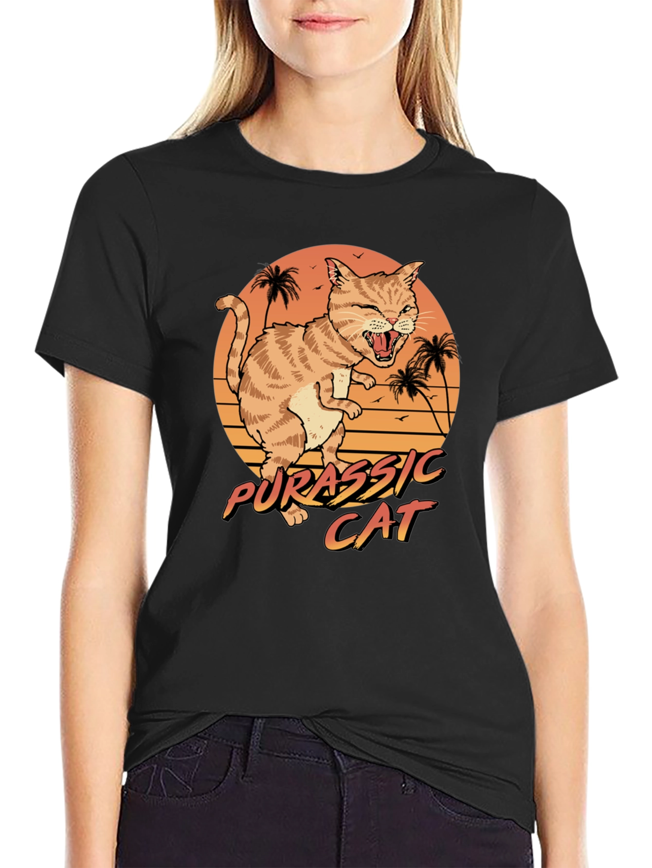 Jurassic Cat Graphic T-Shirt - Retro Style