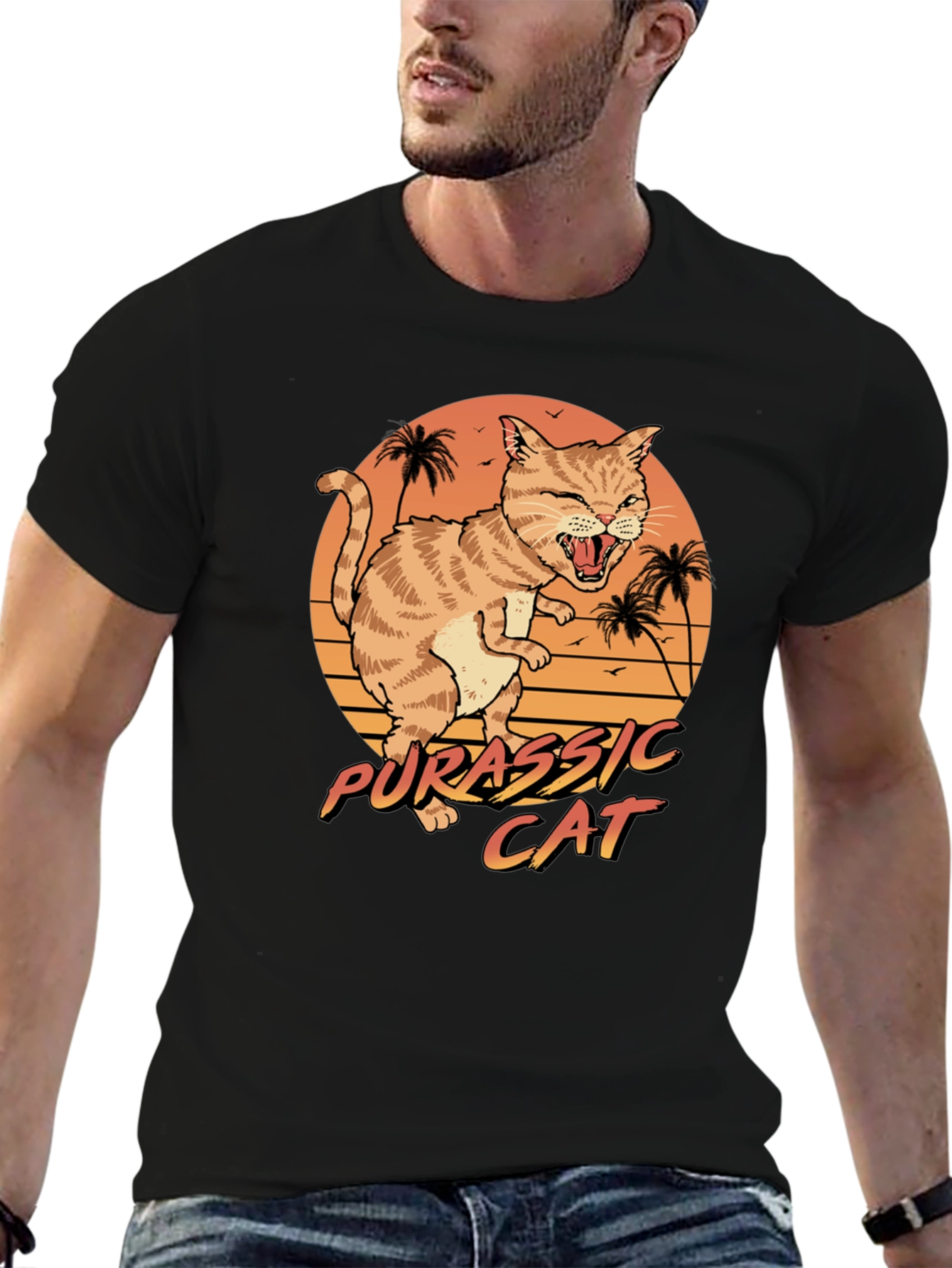 Jurassic Cat Graphic T-Shirt - Retro Style