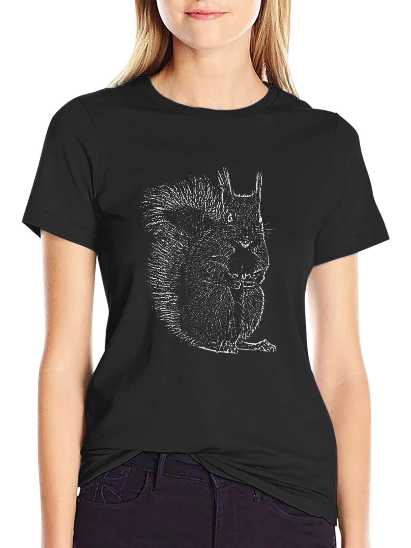 Squirrel Graphic Print Black T-Shirt