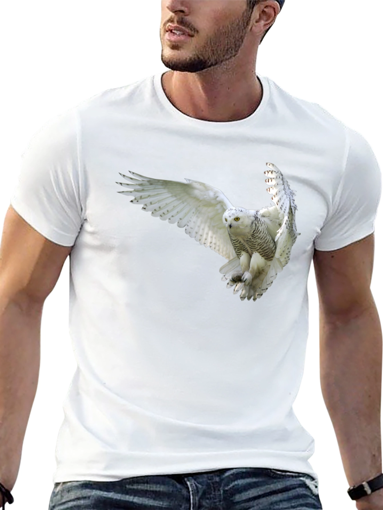 Snowy Owl Graphic Black T-Shirt