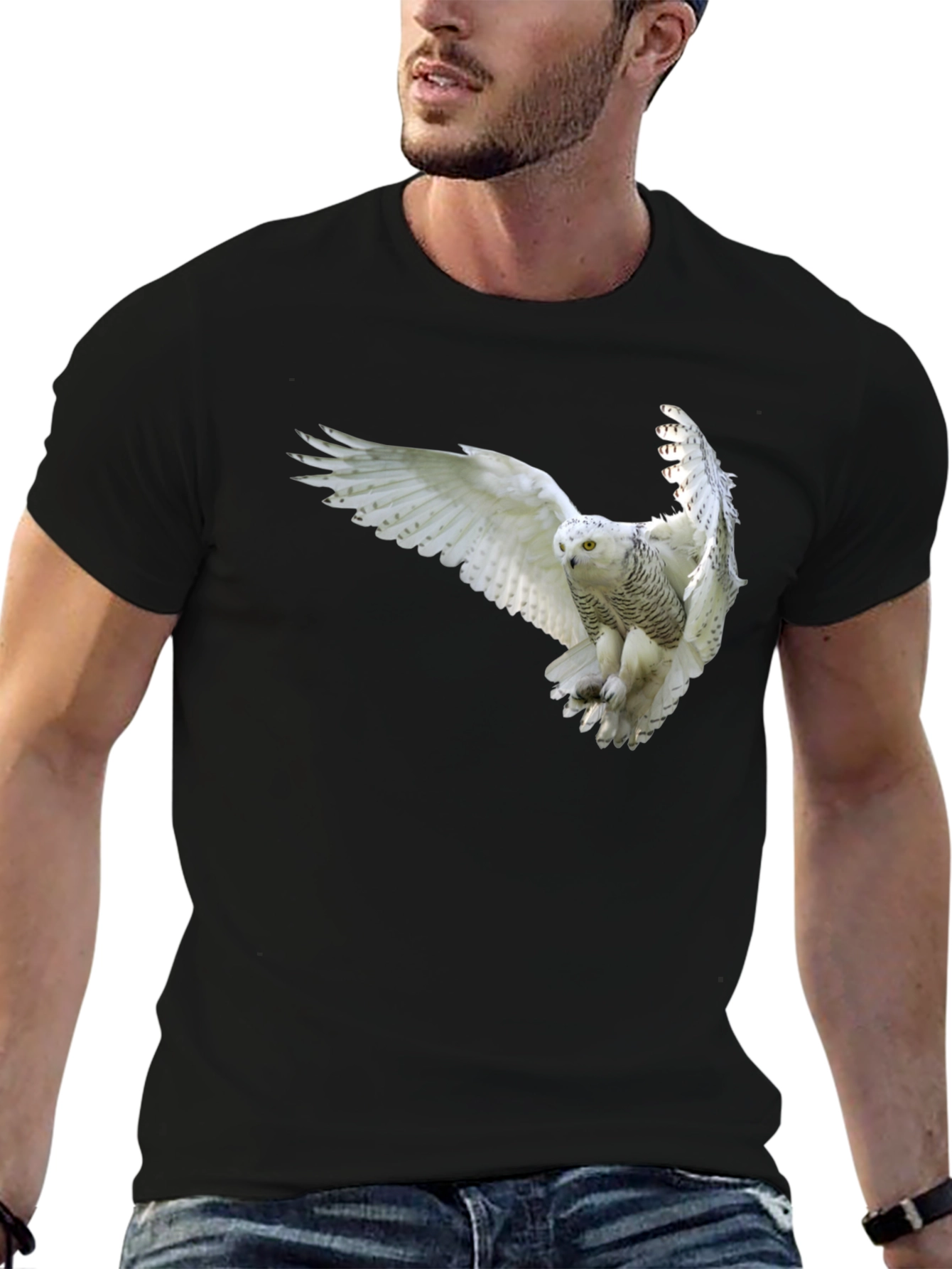 Snowy Owl Graphic Black T-Shirt