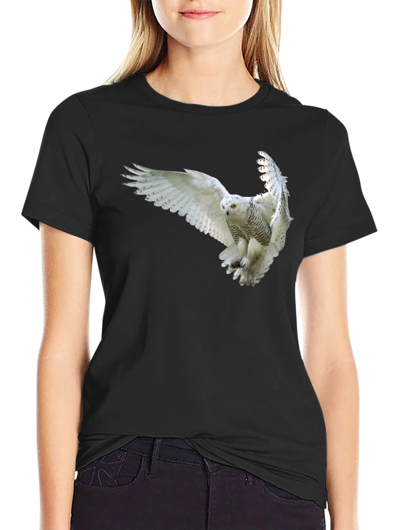 Snowy Owl Graphic Black T-Shirt