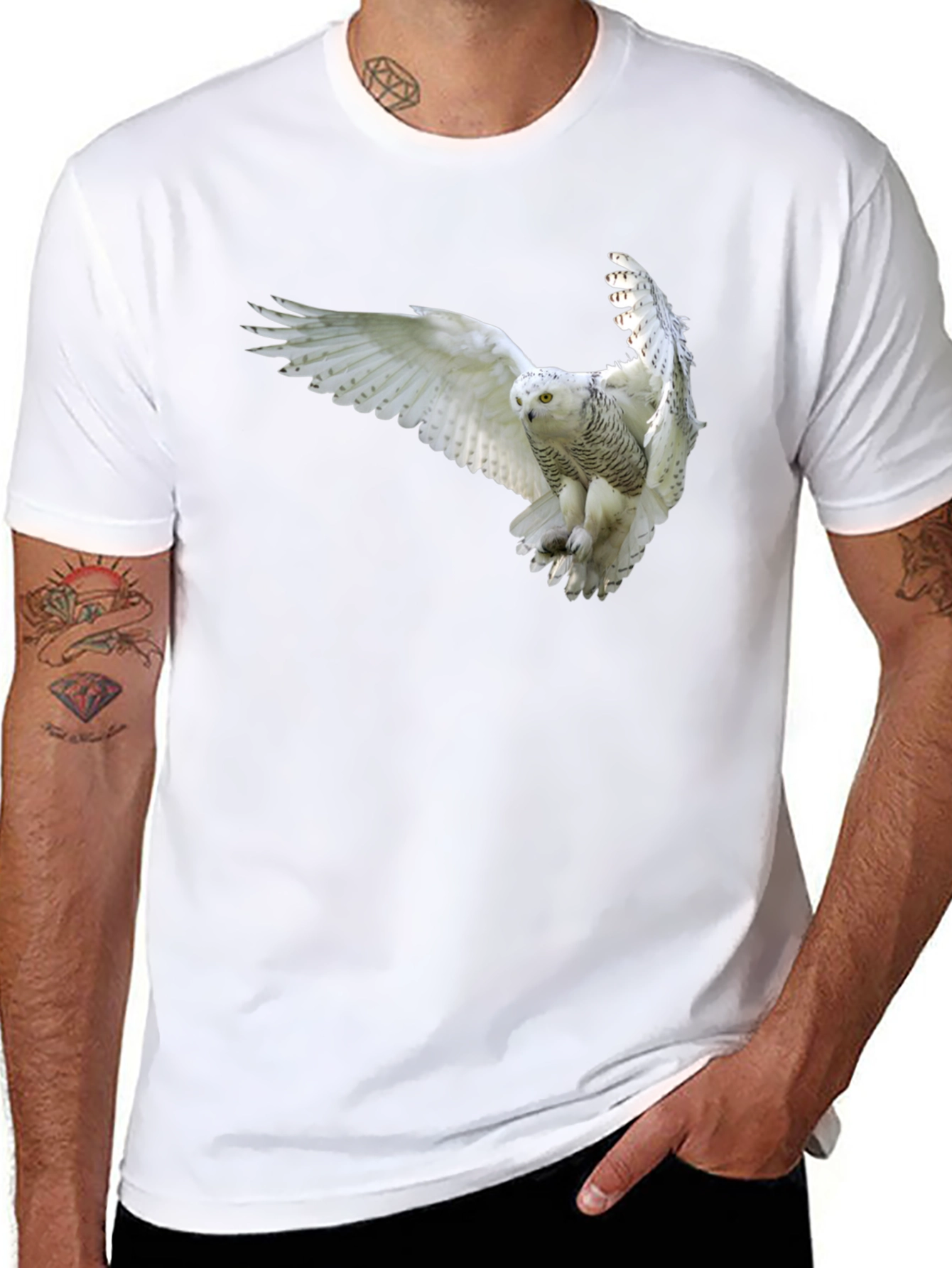 Snowy Owl Graphic Black T-Shirt