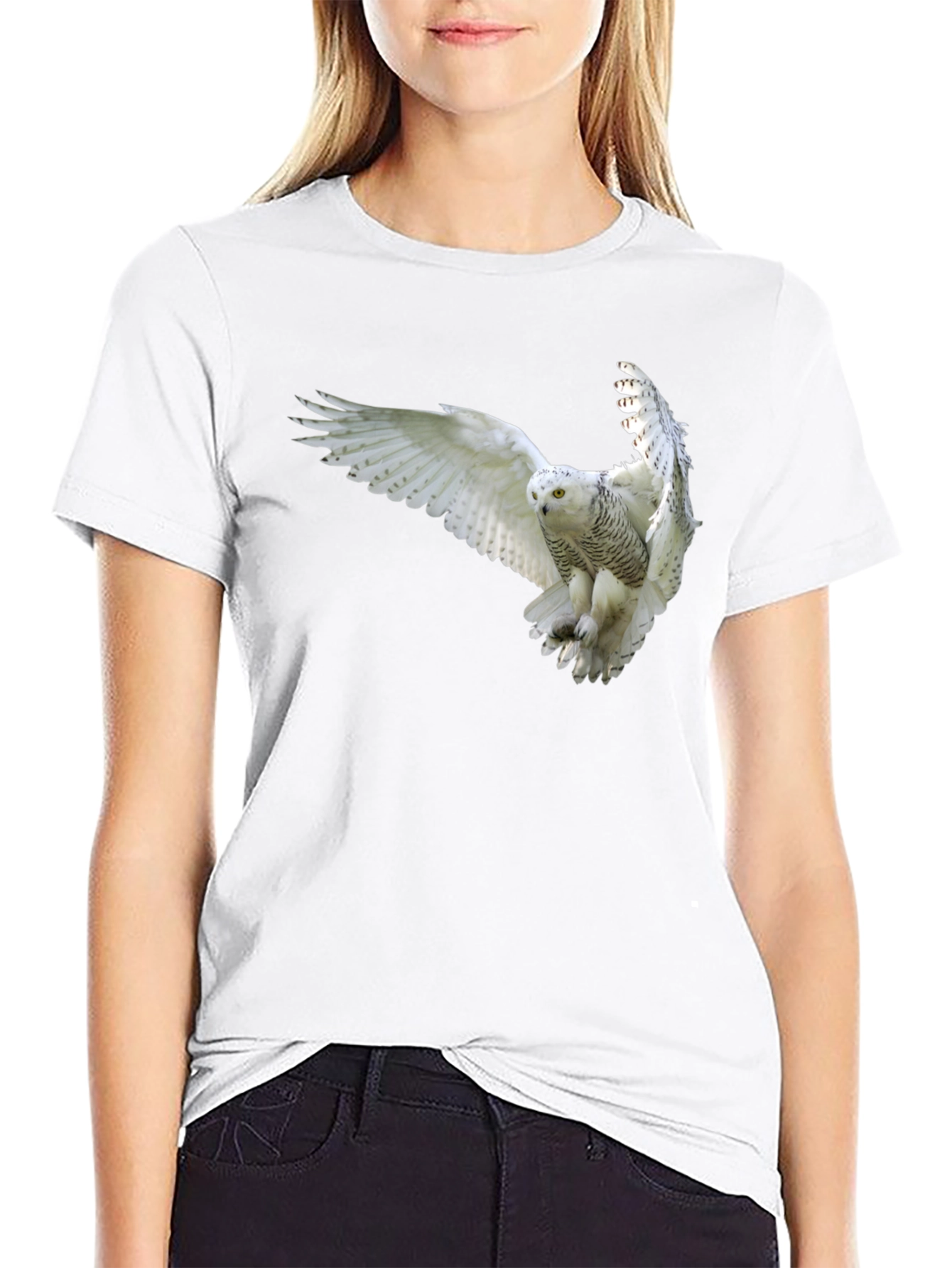 Snowy Owl Graphic Black T-Shirt