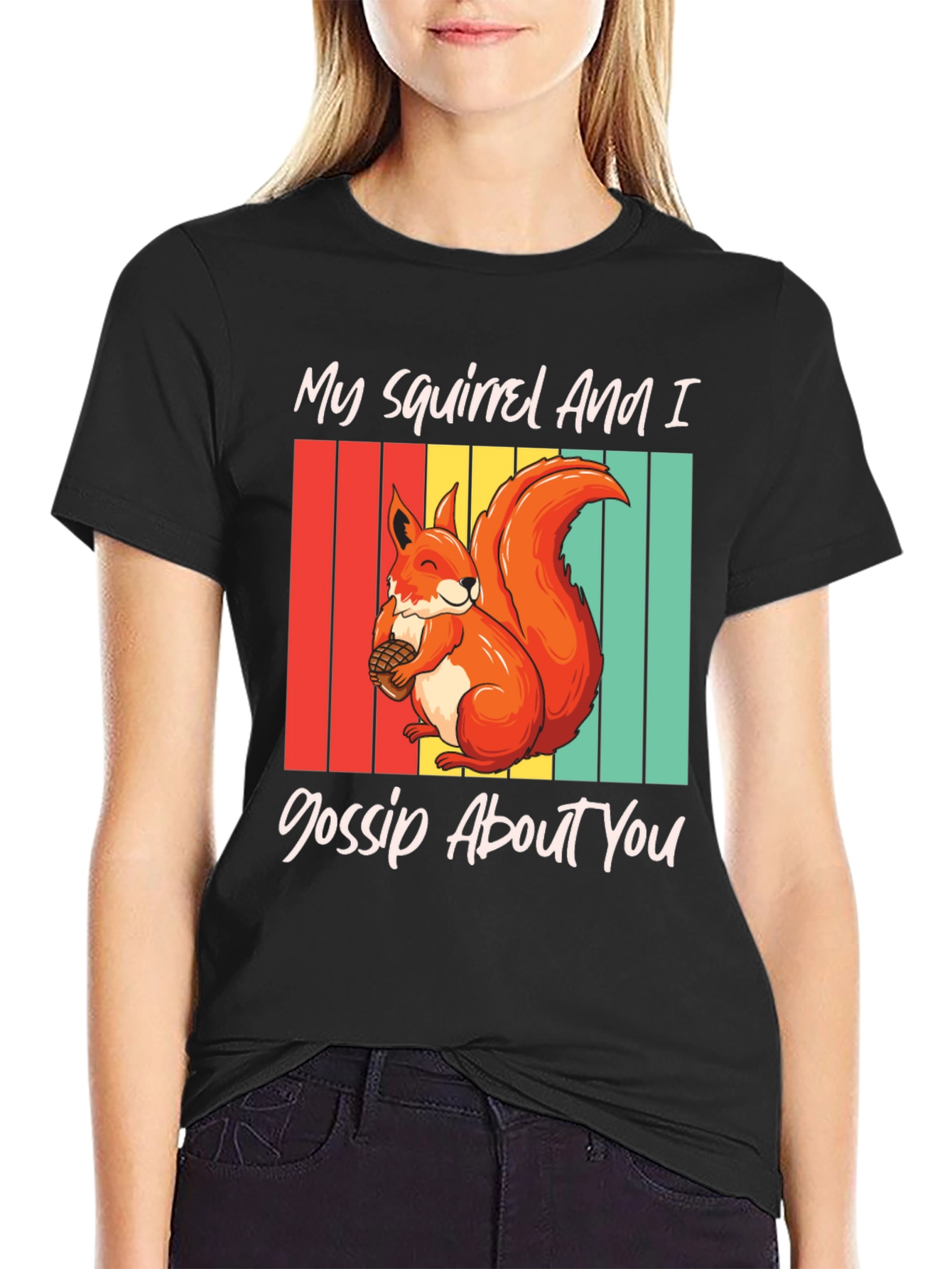 Squirrel Gossip Graphic Tee - Retro Style