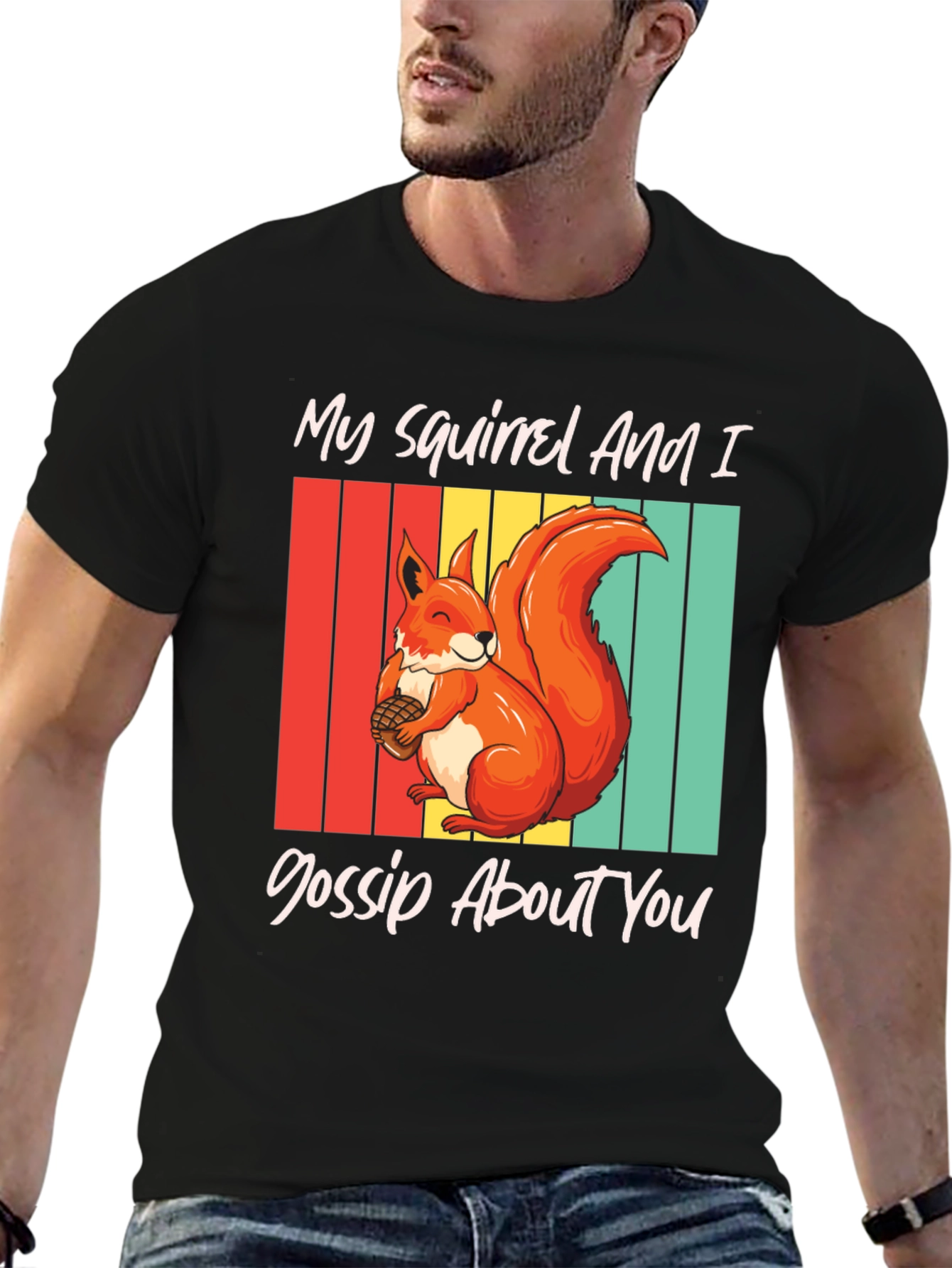Squirrel Gossip Graphic Tee - Retro Style