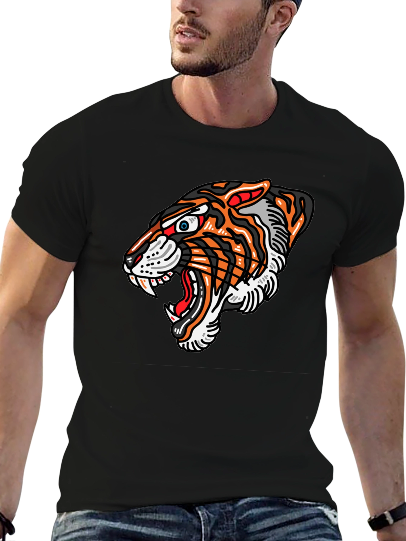 Tiger Graphic Print Black T-Shirt